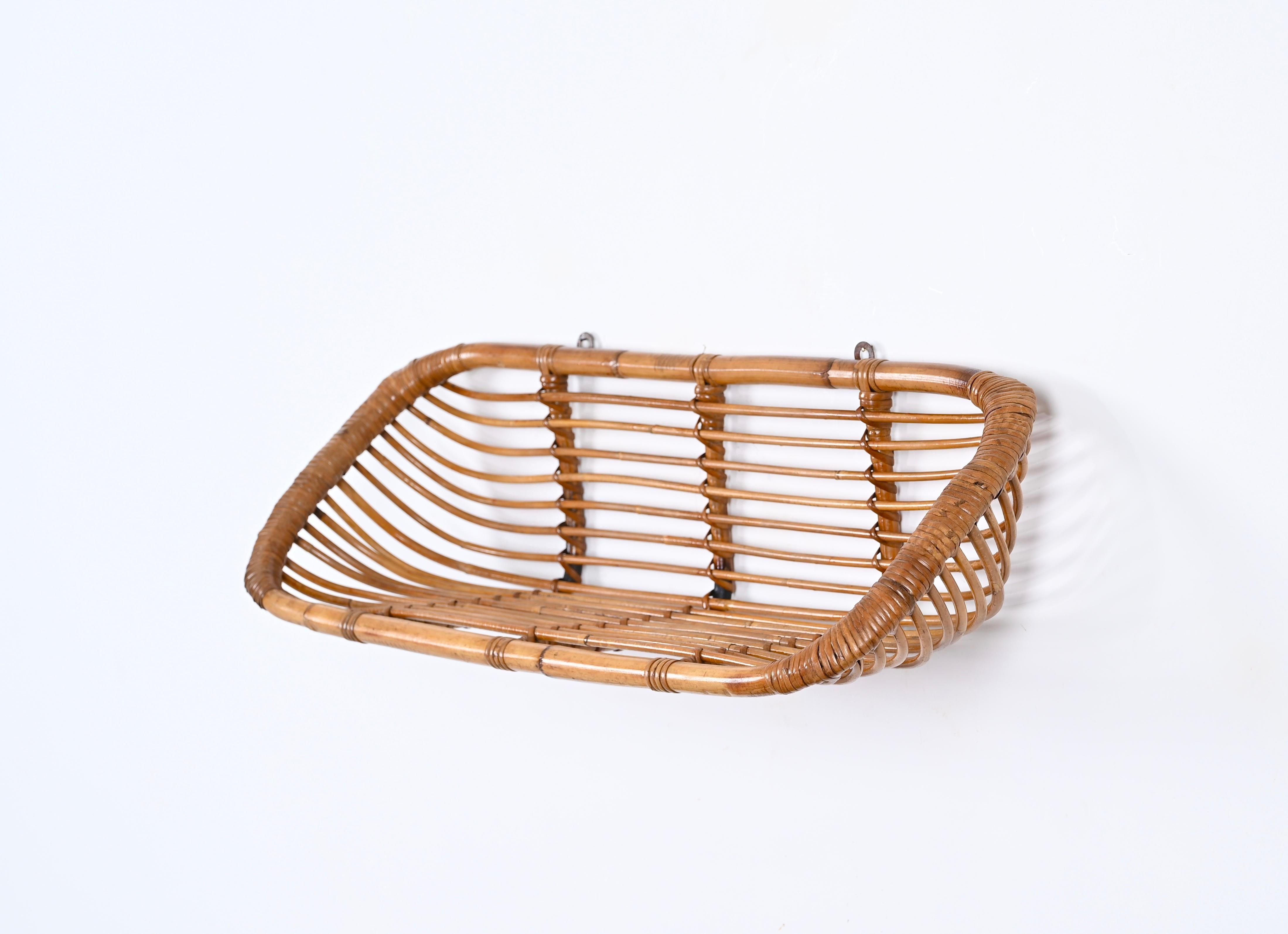  Franco Albini Mid-Century Wall Shelf in Rattan and Bamboo, Italy, 1960s For Sale 5