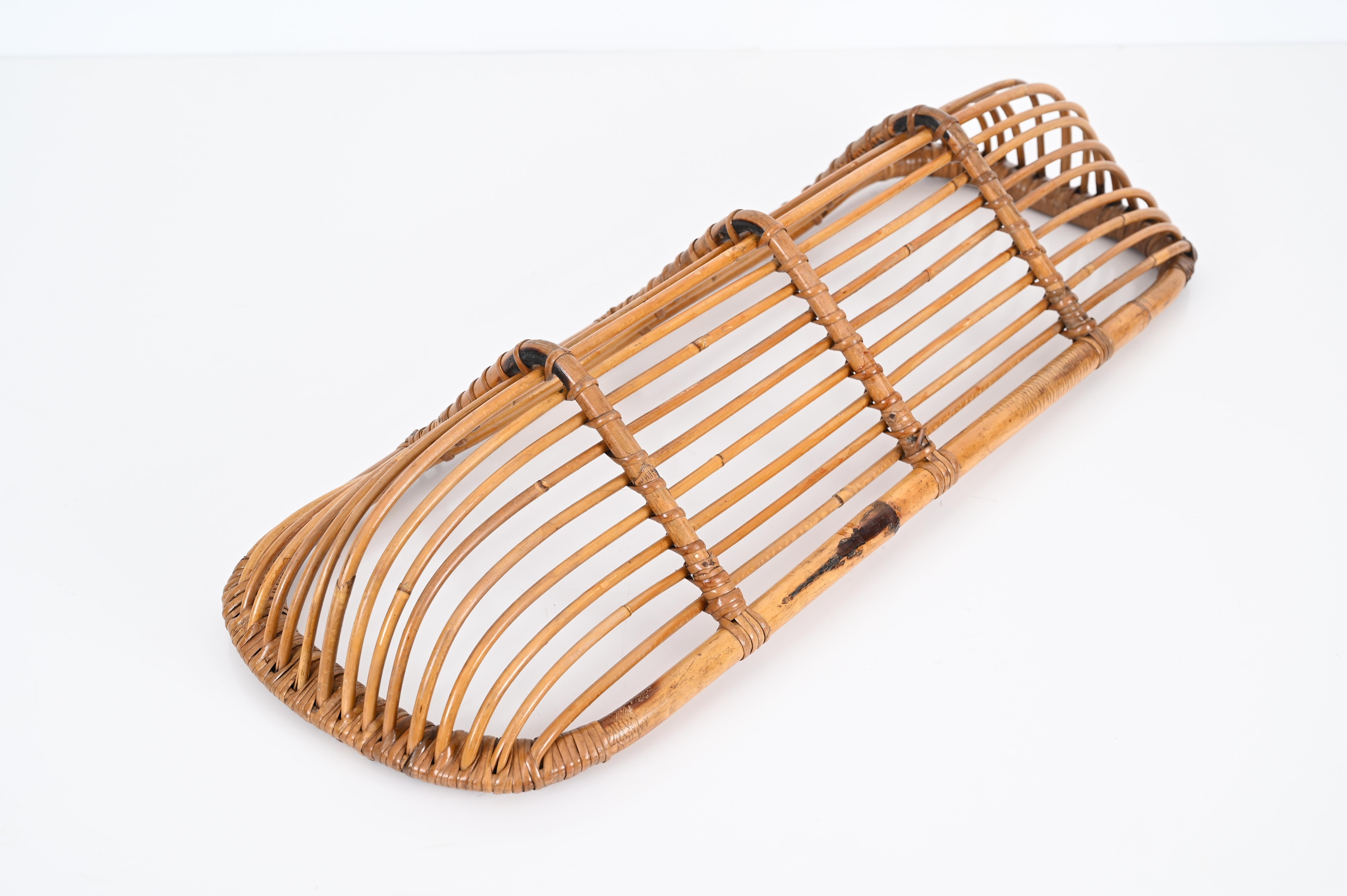  Franco Albini Mid-Century Wall Shelf in Rattan and Bamboo, Italy, 1960s For Sale 7