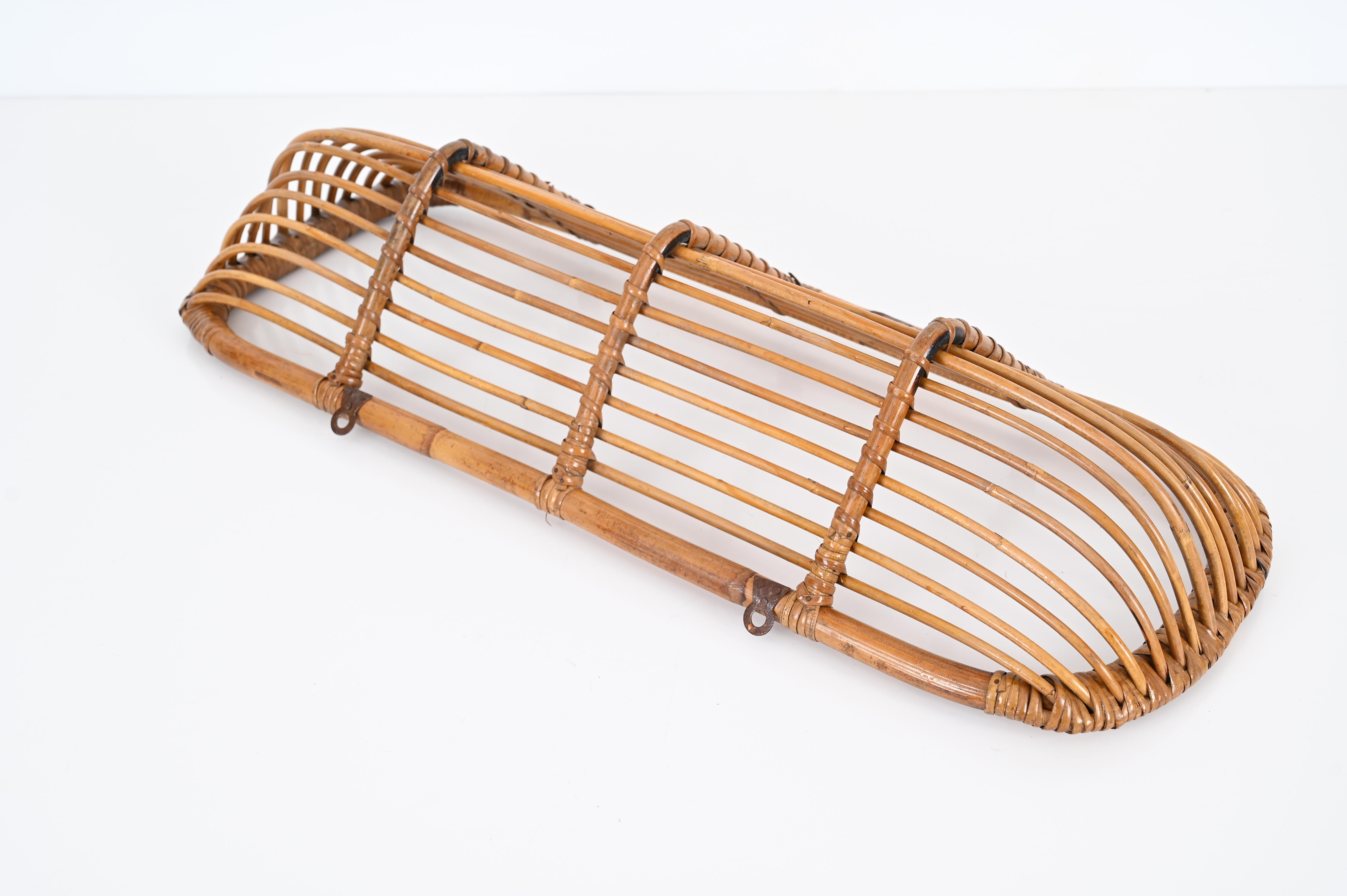  Franco Albini Mid-Century Wall Shelf in Rattan and Bamboo, Italy, 1960s For Sale 8