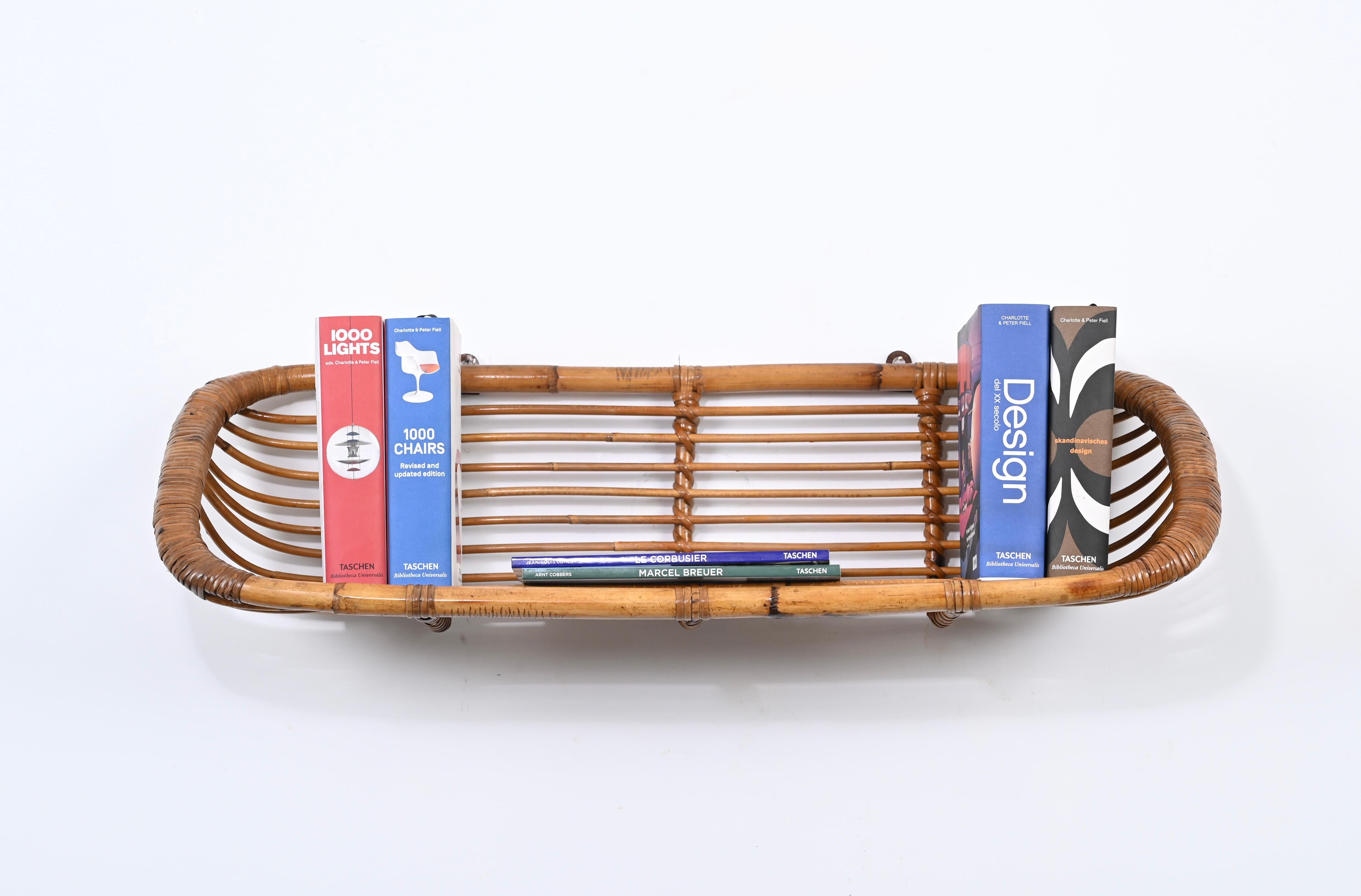  Franco Albini Mid-Century Wall Shelf in Rattan and Bamboo, Italy, 1960s For Sale 9