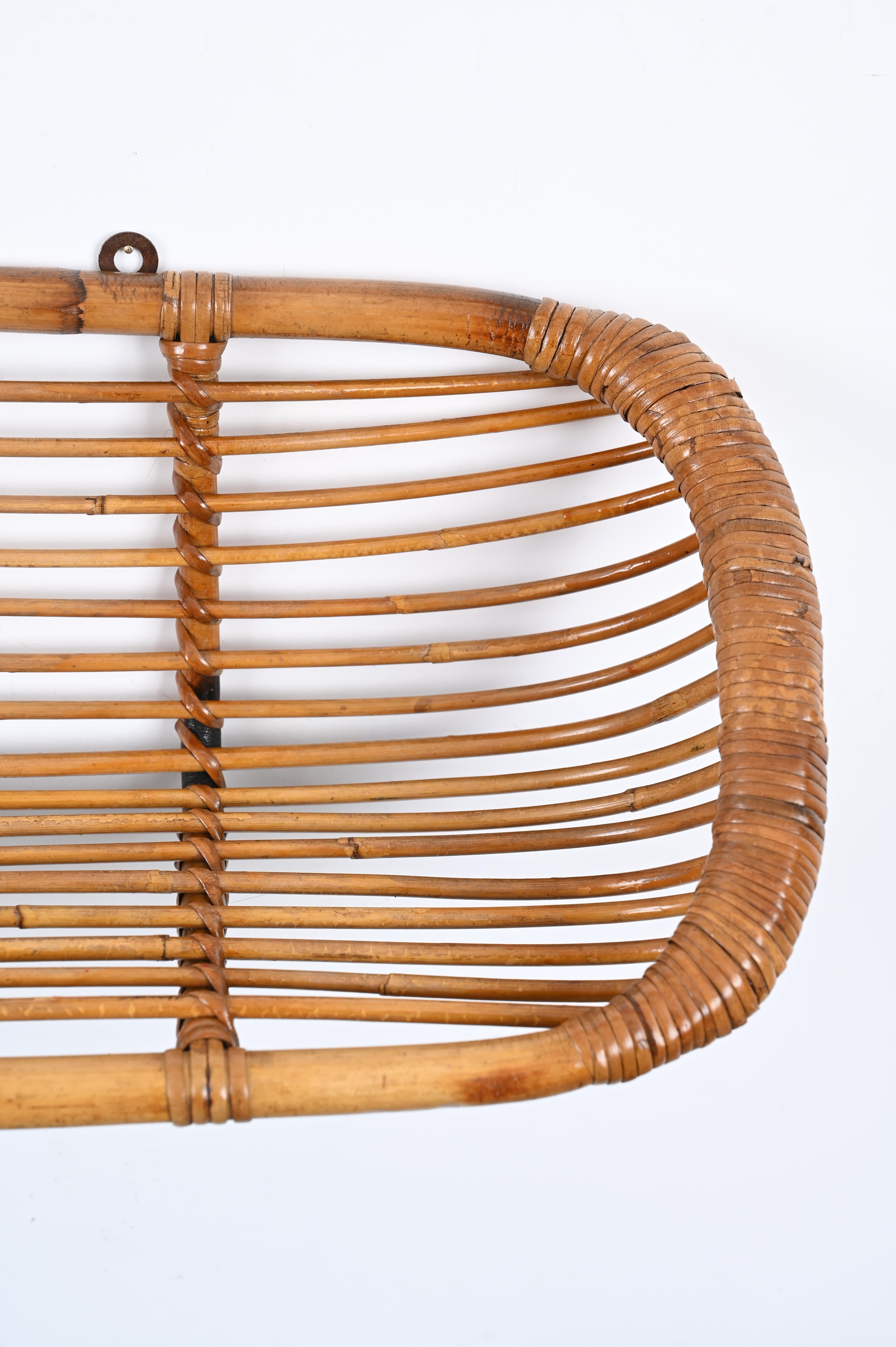  Franco Albini Mid-Century Wall Shelf in Rattan and Bamboo, Italy, 1960s For Sale 1