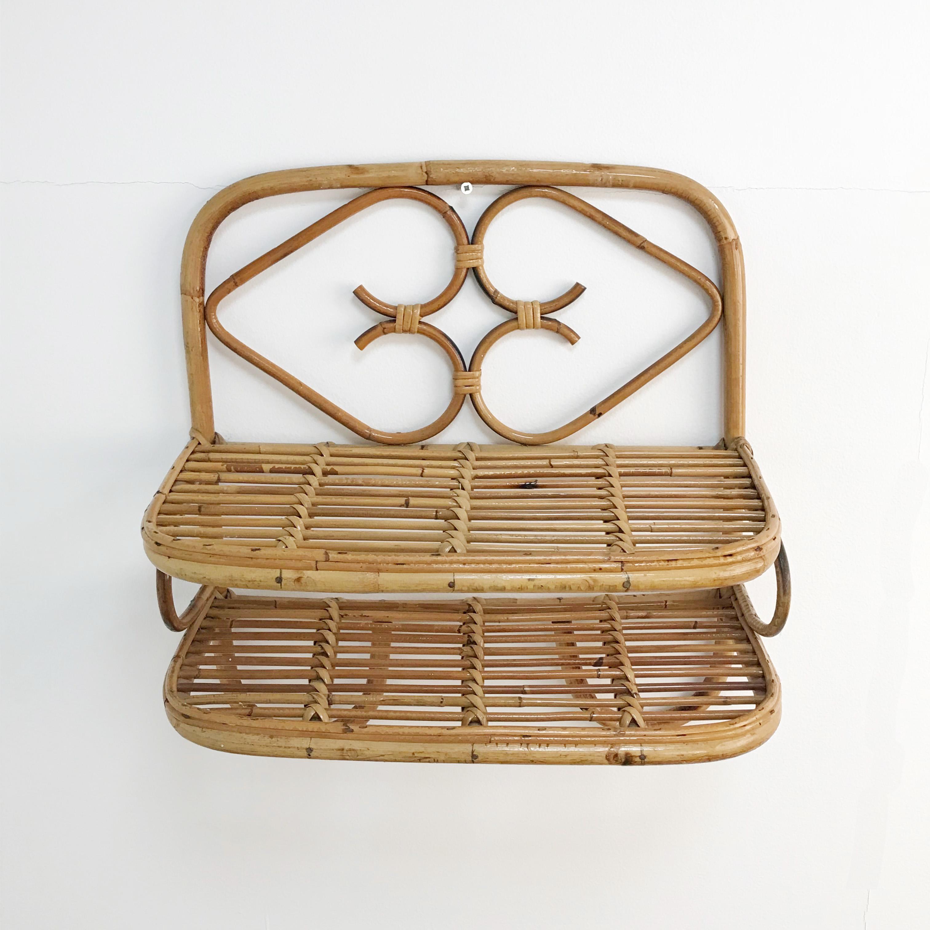 20th Century Midcentury Bamboo and Rattan Italian Shelf, 1960s