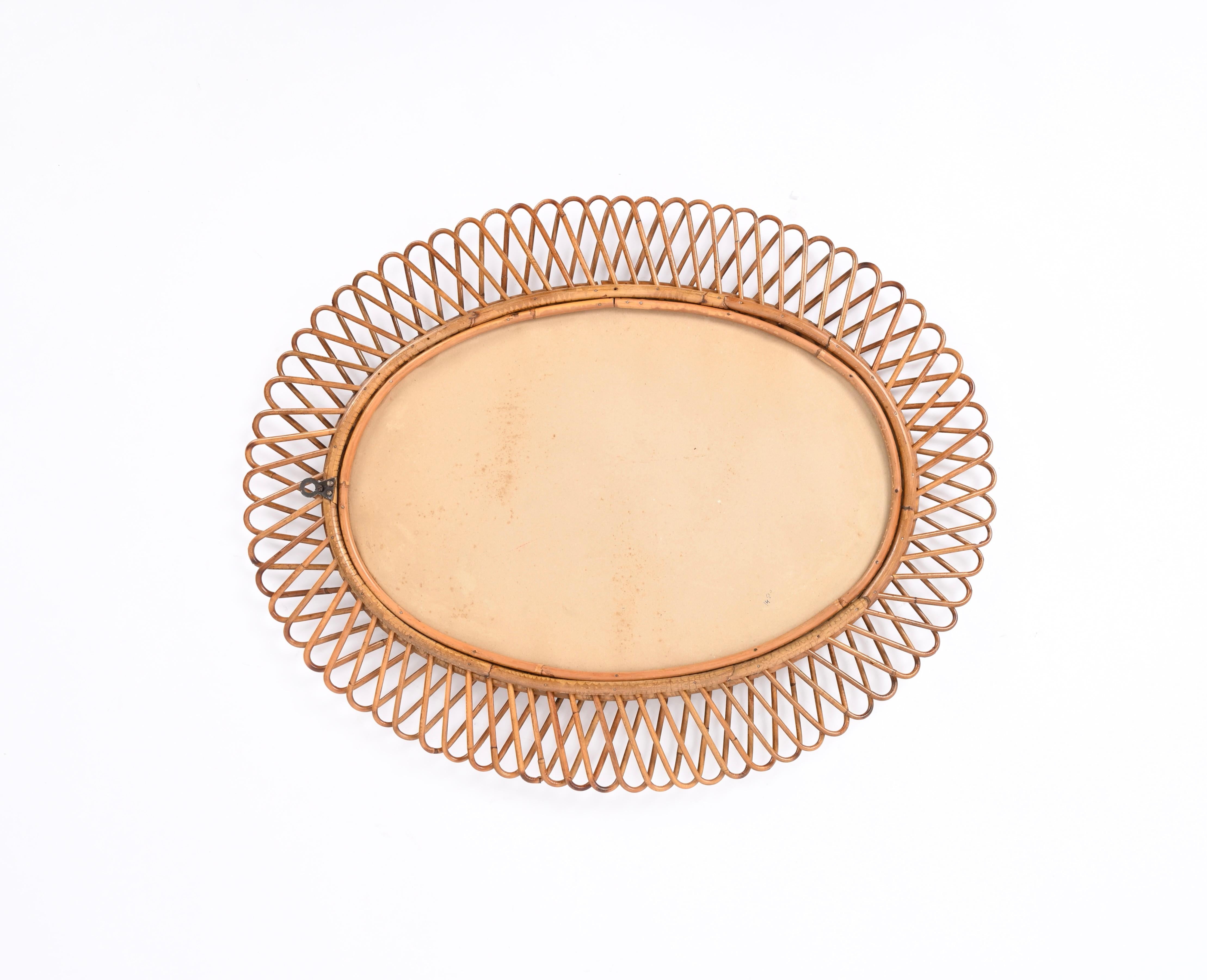 Franco Albini Midcentury  Bamboo, Rattan and Wicker Oval Mirror,  Italy 1970s For Sale 6