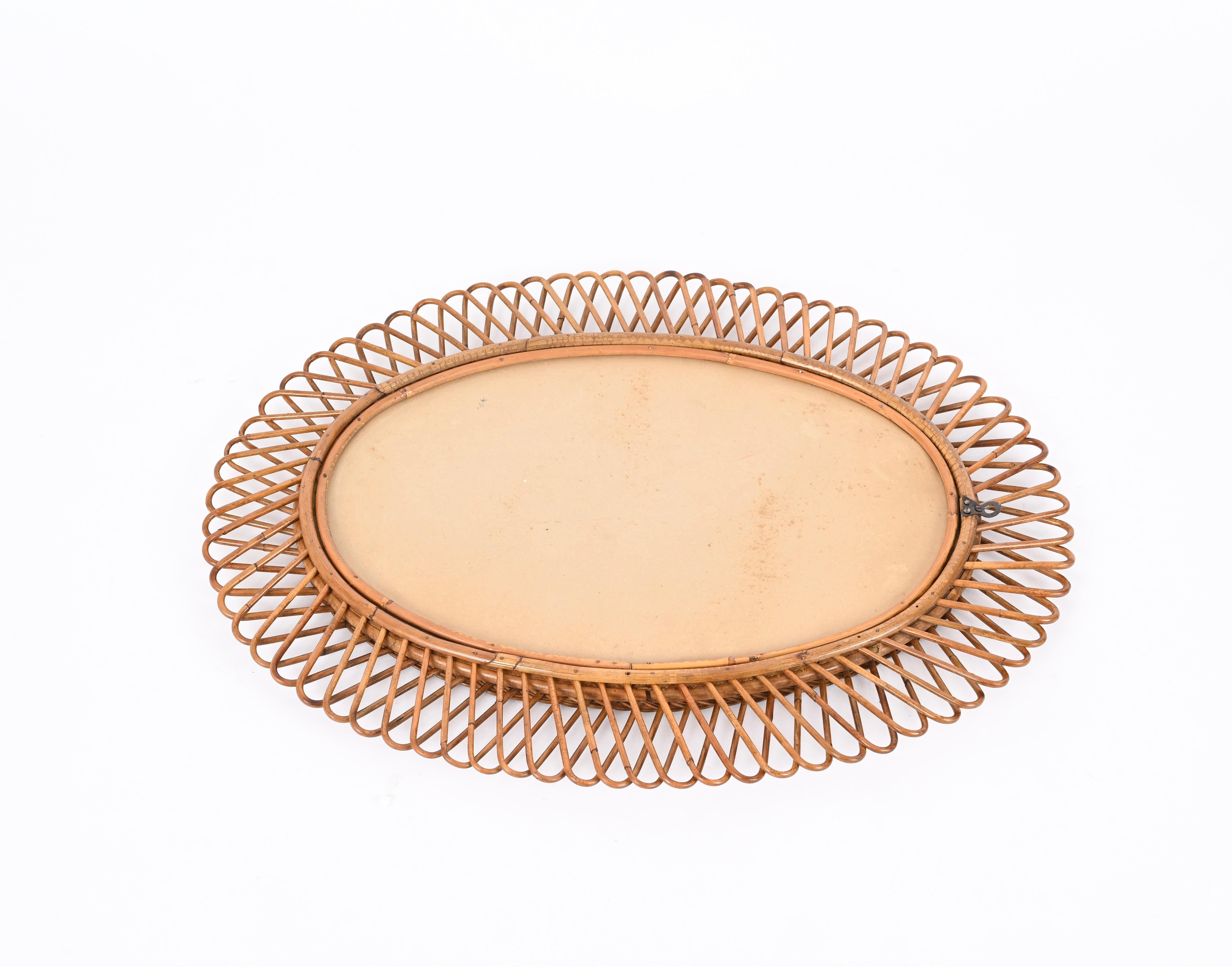 Franco Albini Midcentury  Bamboo, Rattan and Wicker Oval Mirror,  Italy 1970s For Sale 10