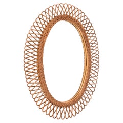 Franco Albini Midcentury  Bamboo, Rattan and Wicker Oval Mirror,  Italy 1970s