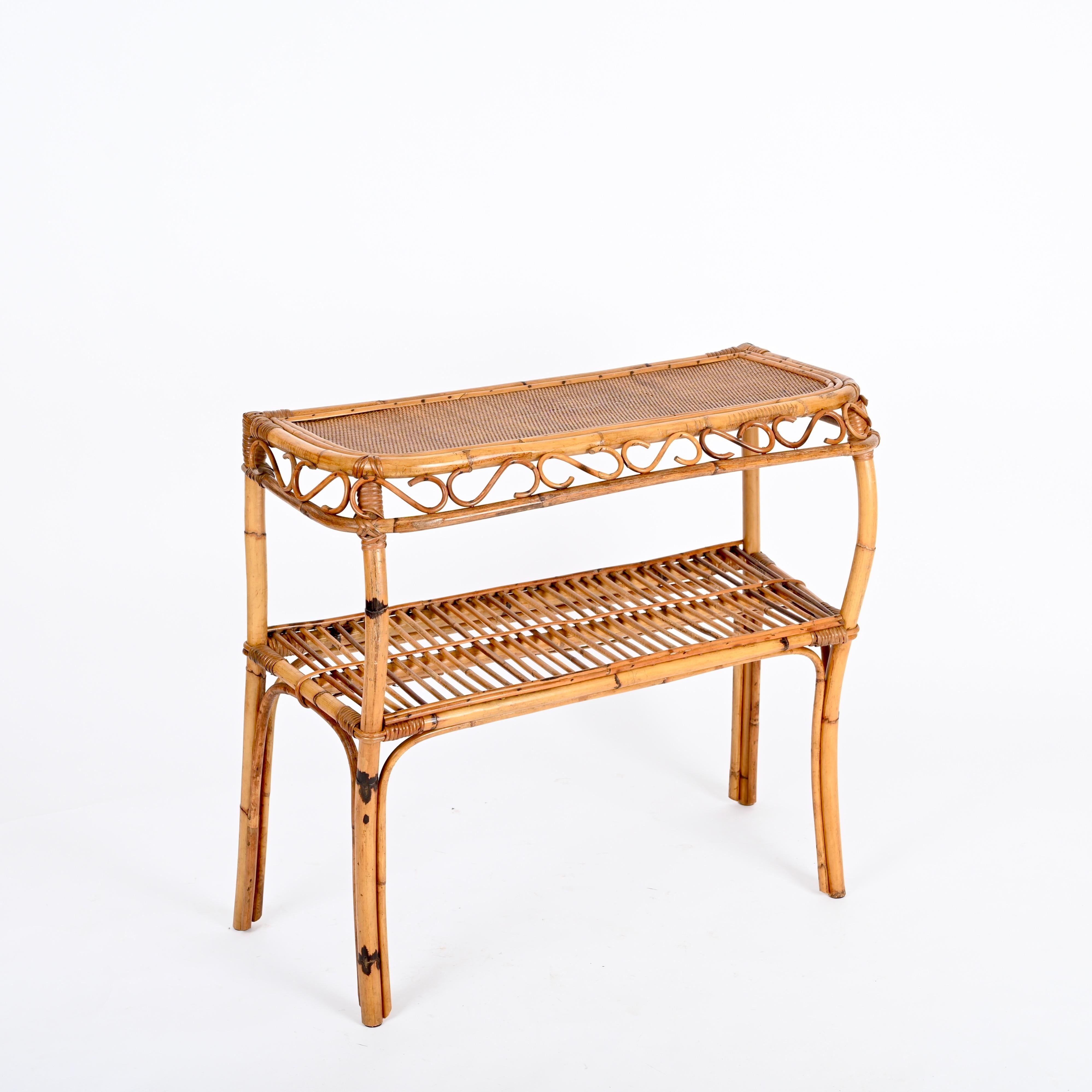 Mesa consola Franco Albini de bambú y ratán, Italia, años 60 en venta 2