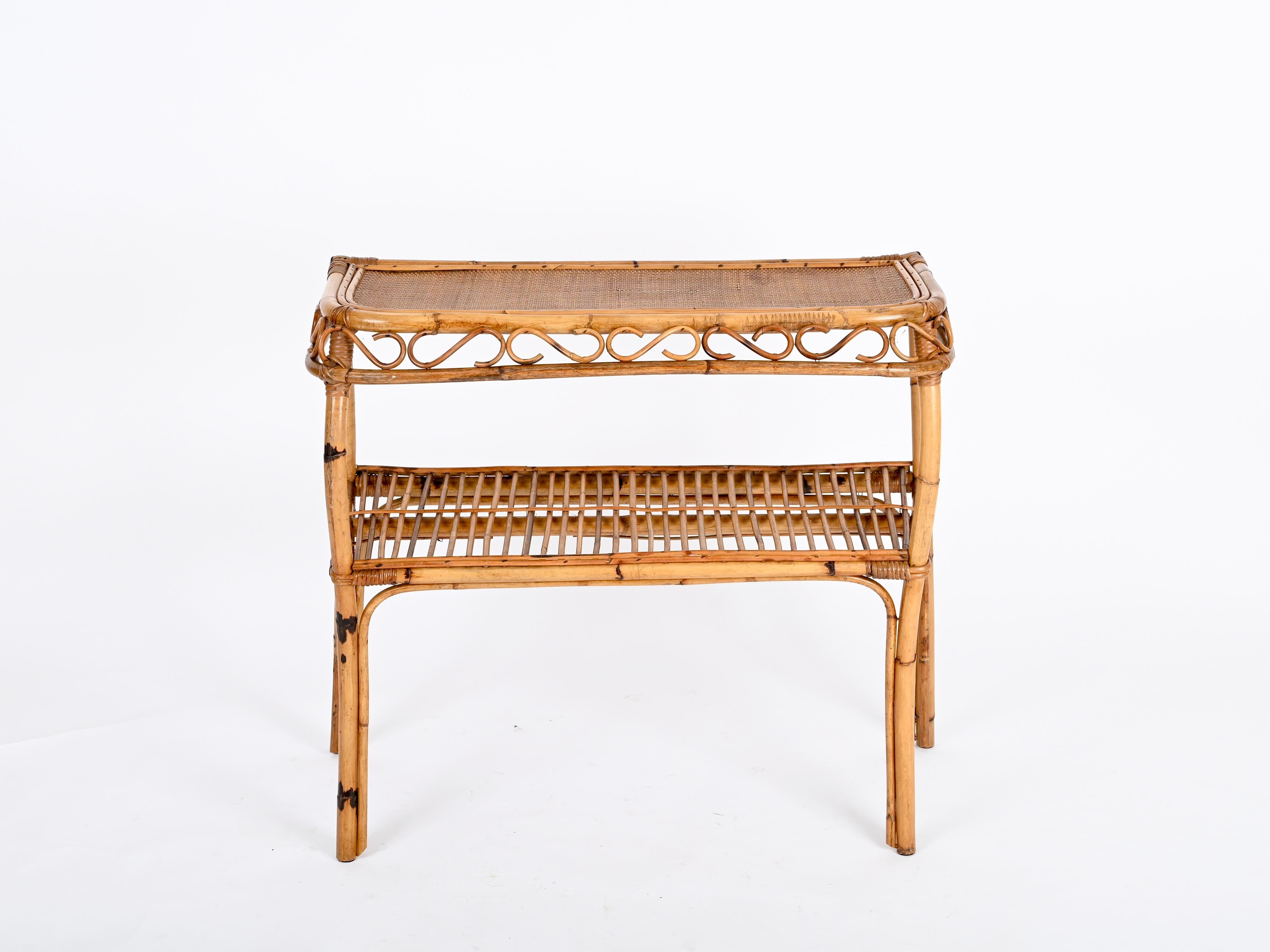 Mesa consola Franco Albini de bambú y ratán, Italia, años 60 en venta 5