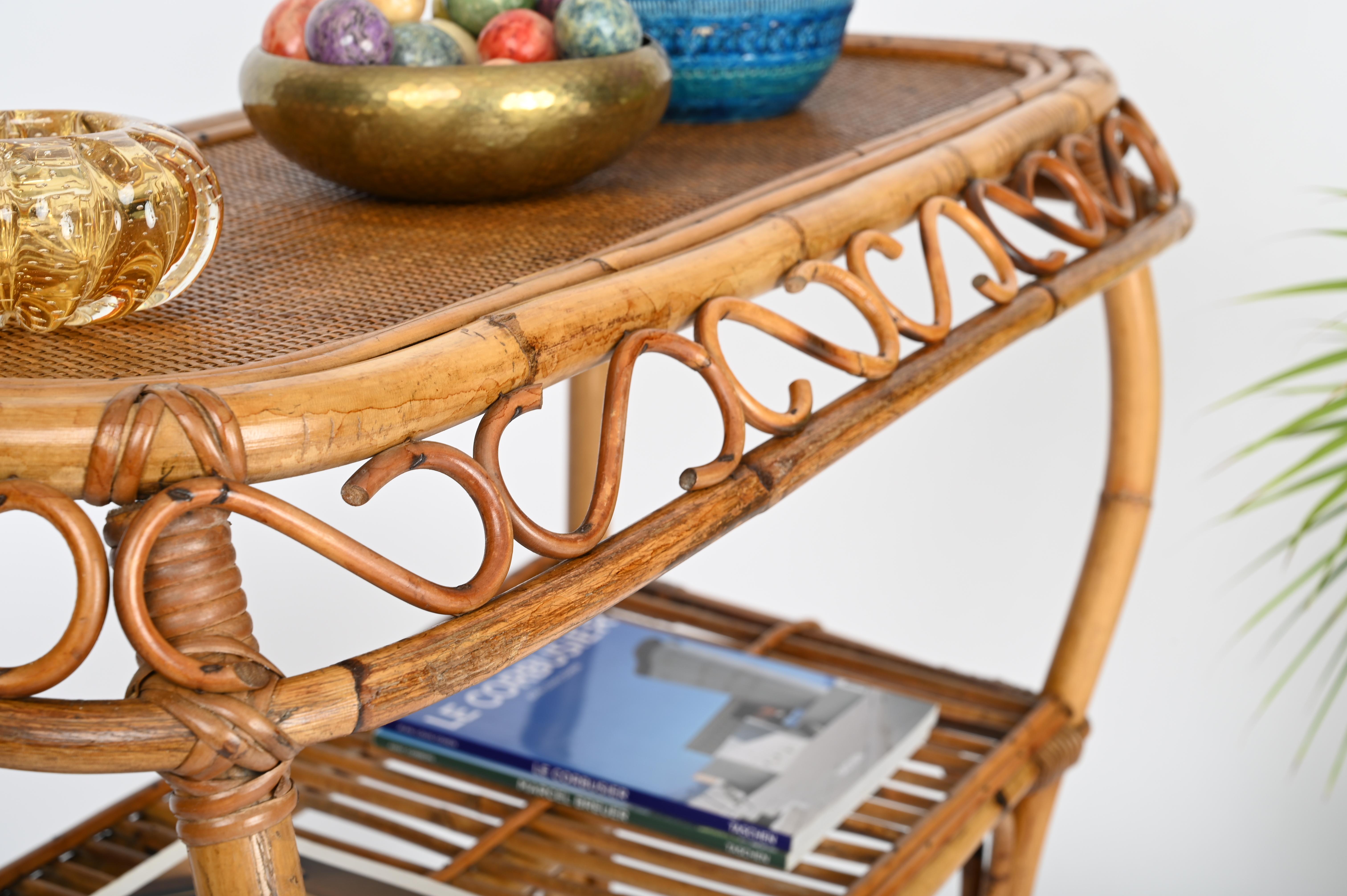 Mesa consola Franco Albini de bambú y ratán, Italia, años 60 Moderno de mediados de siglo en venta