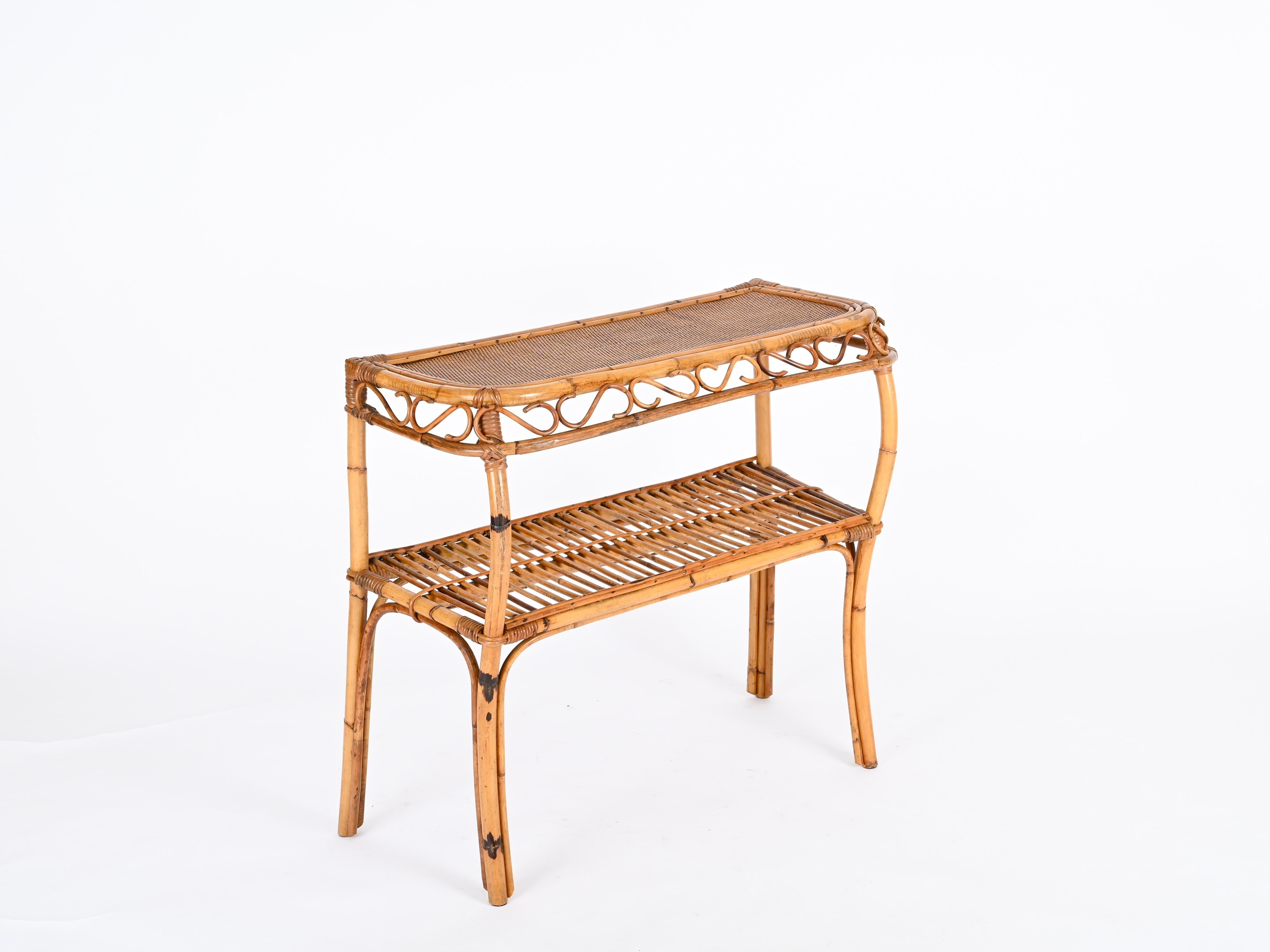 Mesa consola Franco Albini de bambú y ratán, Italia, años 60 Italiano en venta
