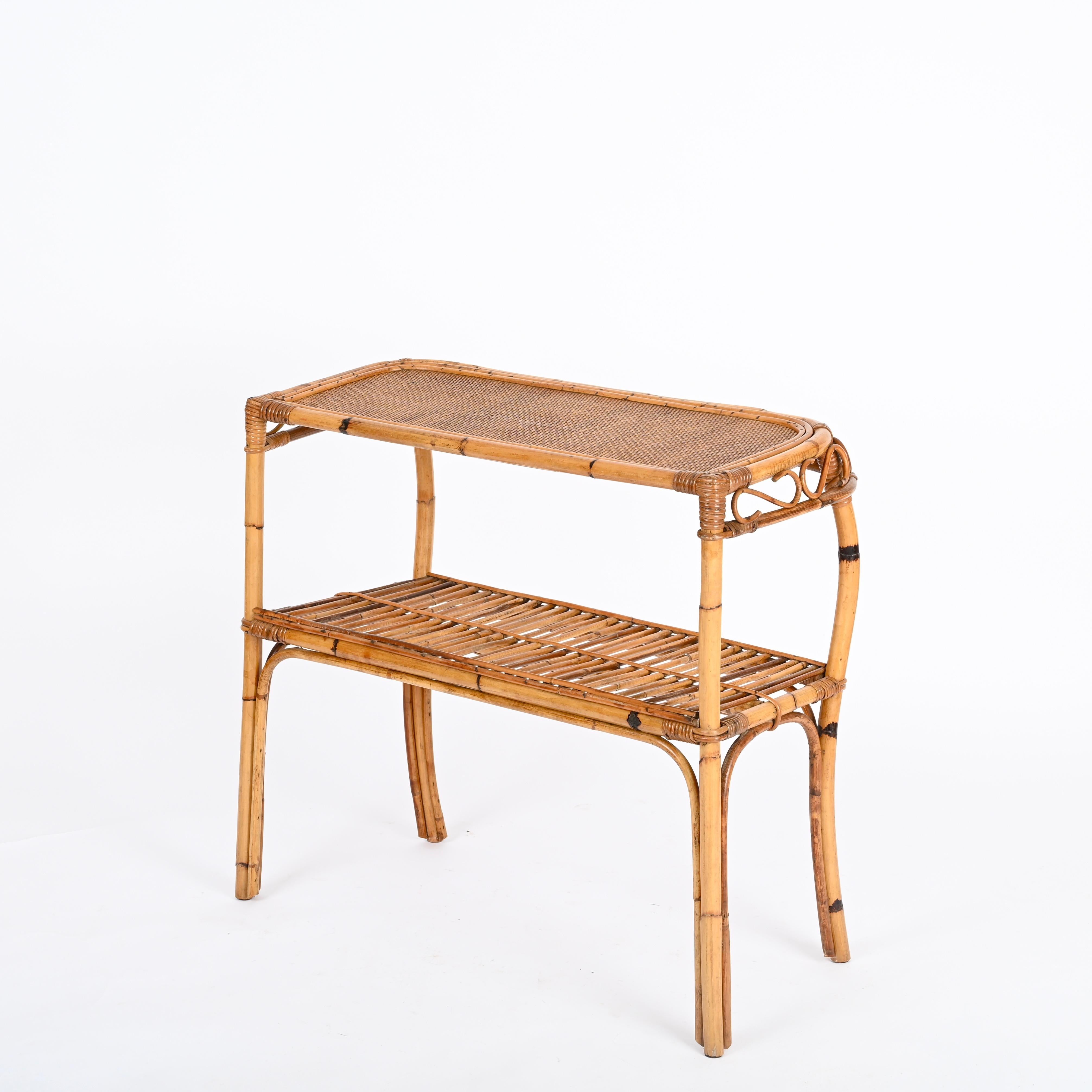 Mesa consola Franco Albini de bambú y ratán, Italia, años 60 Hecho a mano en venta