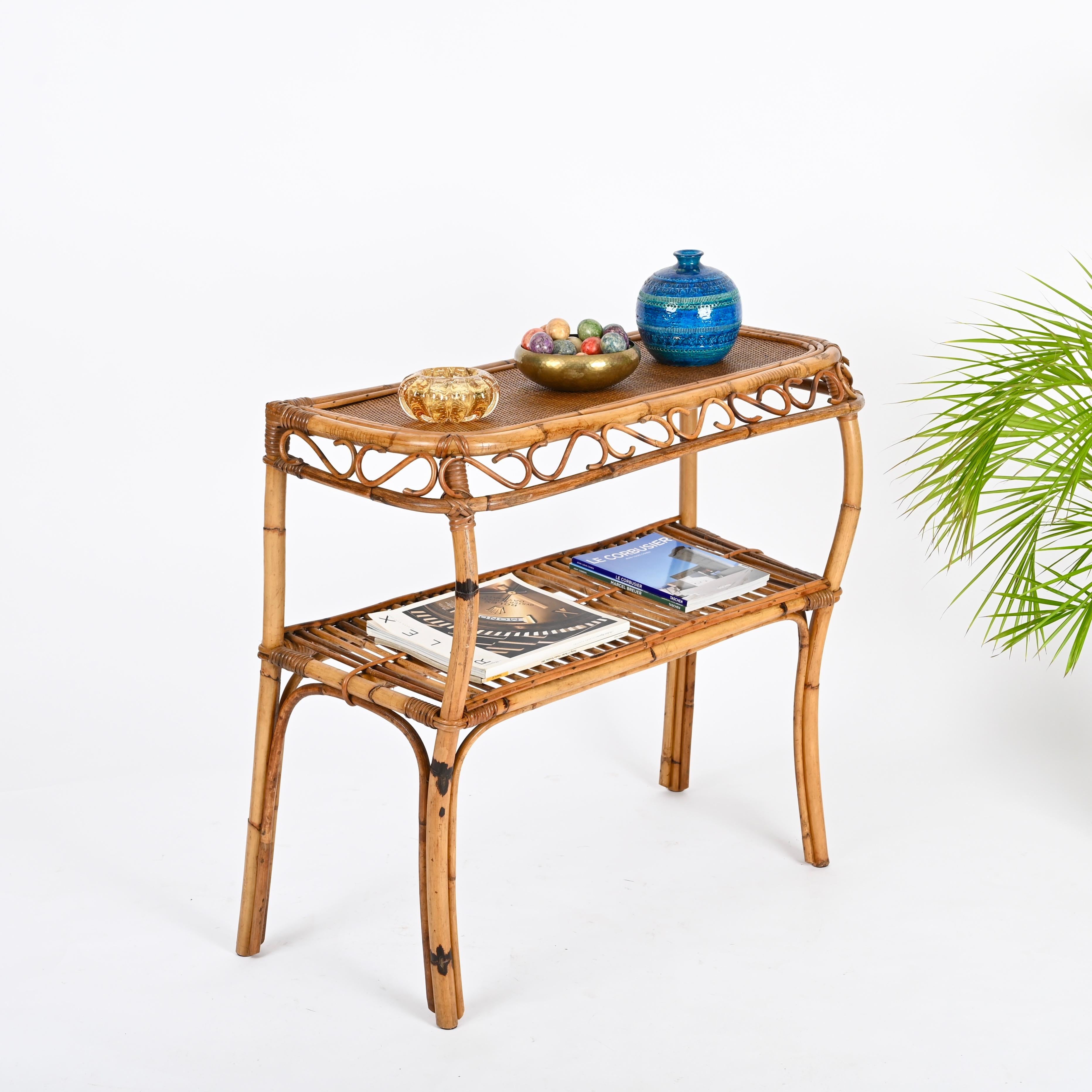 Mesa consola Franco Albini de bambú y ratán, Italia, años 60 en Bueno estado para la venta en Roma, IT