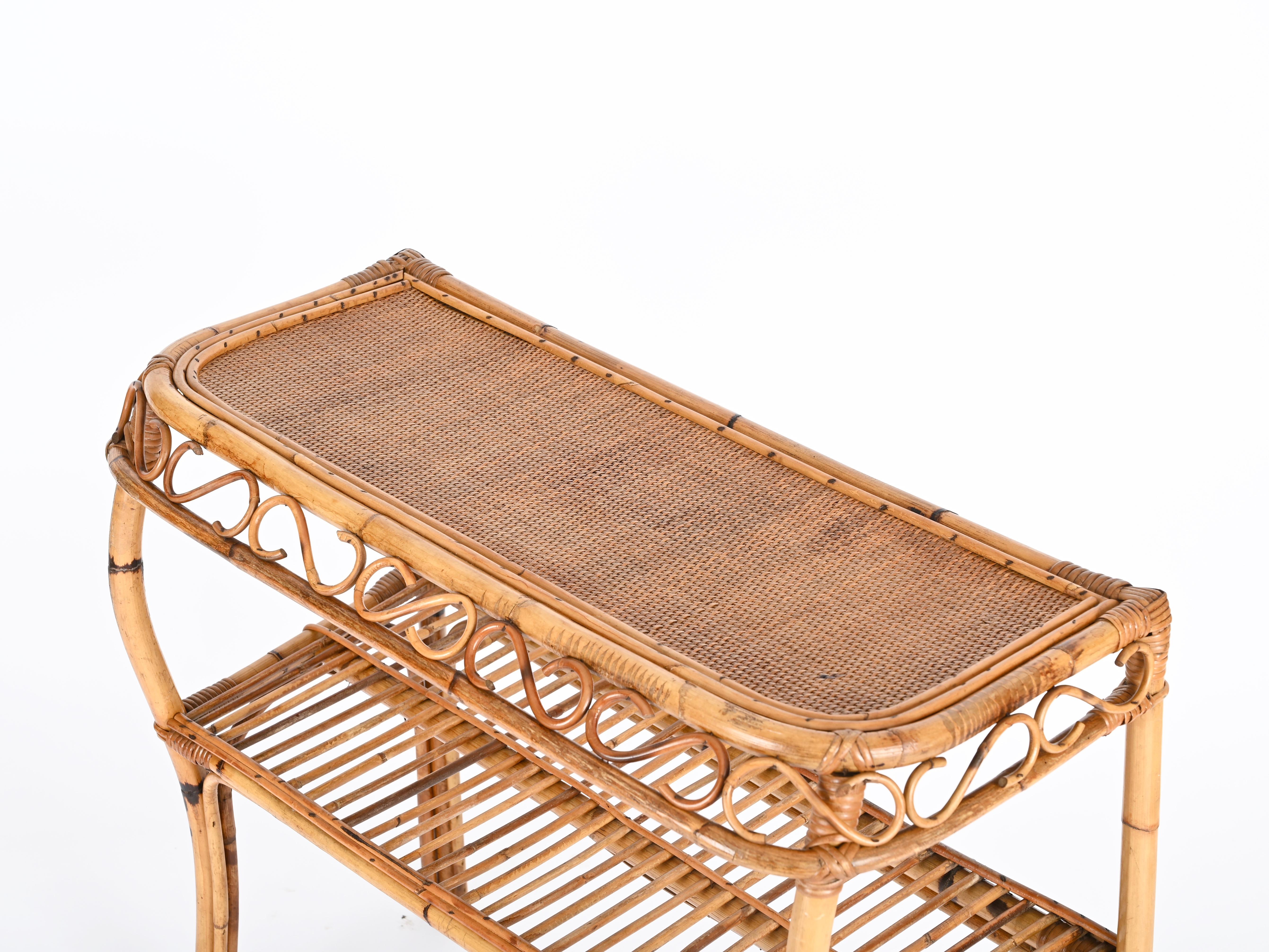 Mesa consola Franco Albini de bambú y ratán, Italia, años 60 en venta 1