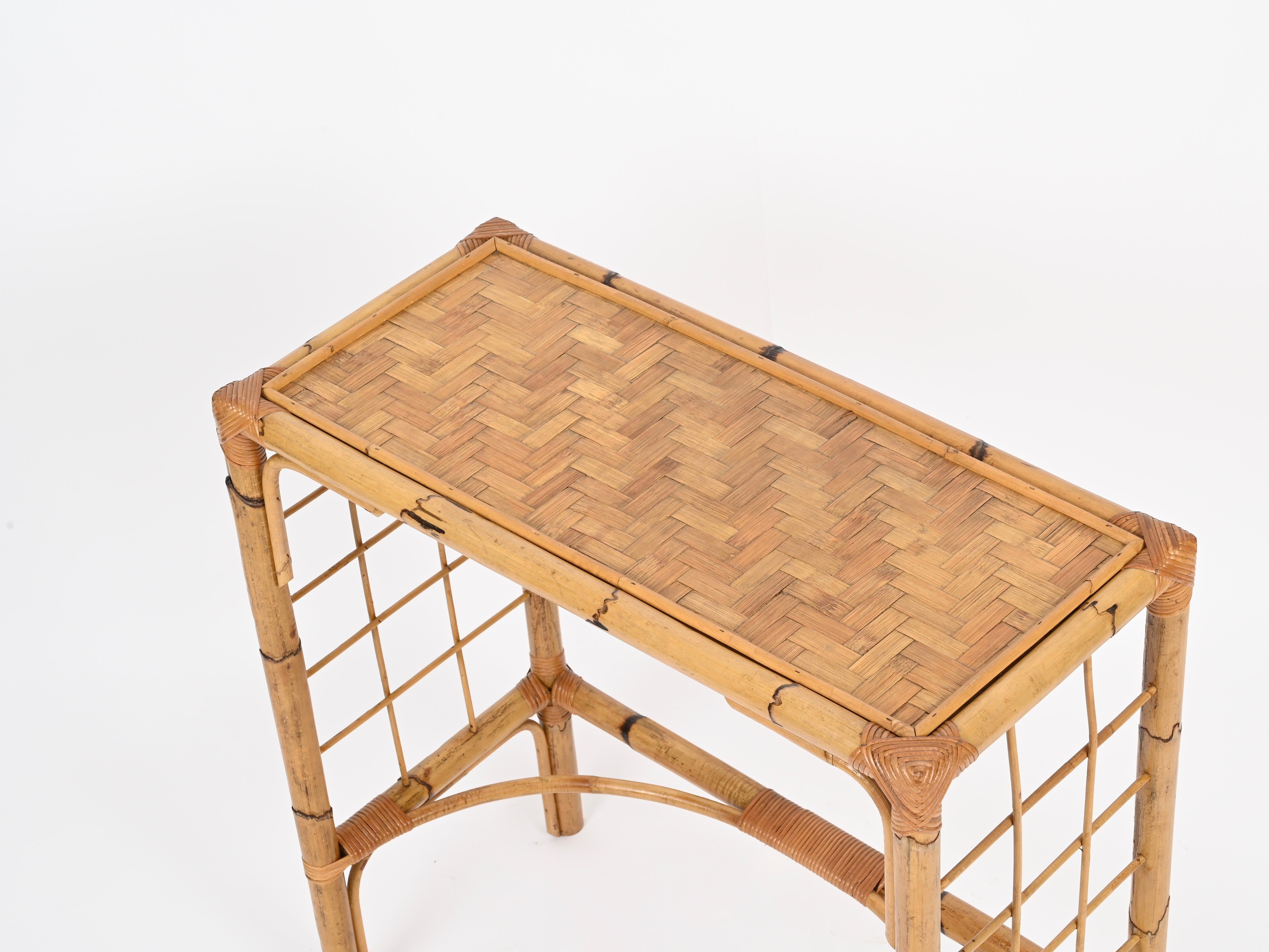 Franco Albini Midcentury Console Table in Bamboo, Rattan and Wicker, Italy 1970s For Sale 3
