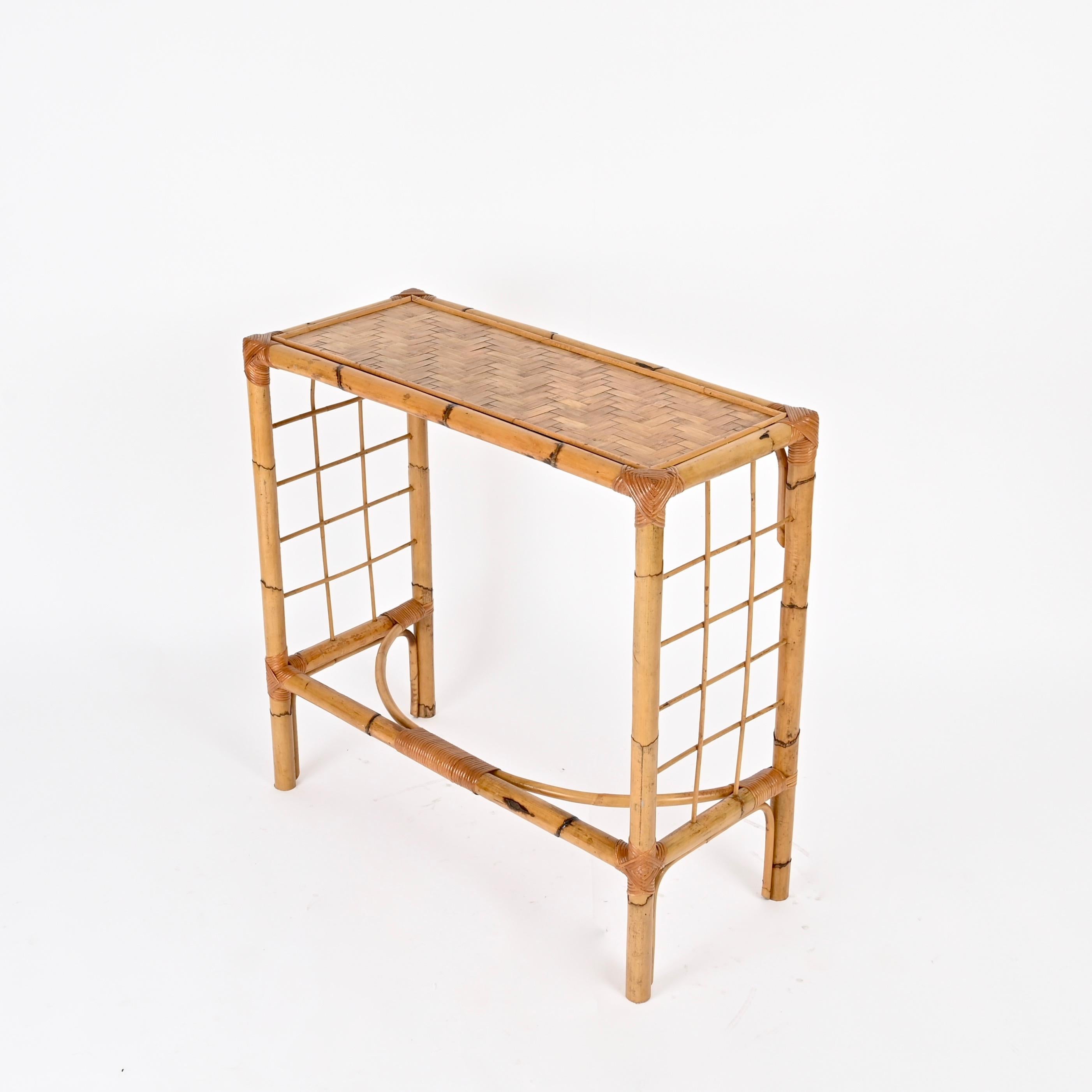 Franco Albini Midcentury Console Table in Bamboo, Rattan and Wicker, Italy 1970s For Sale 4