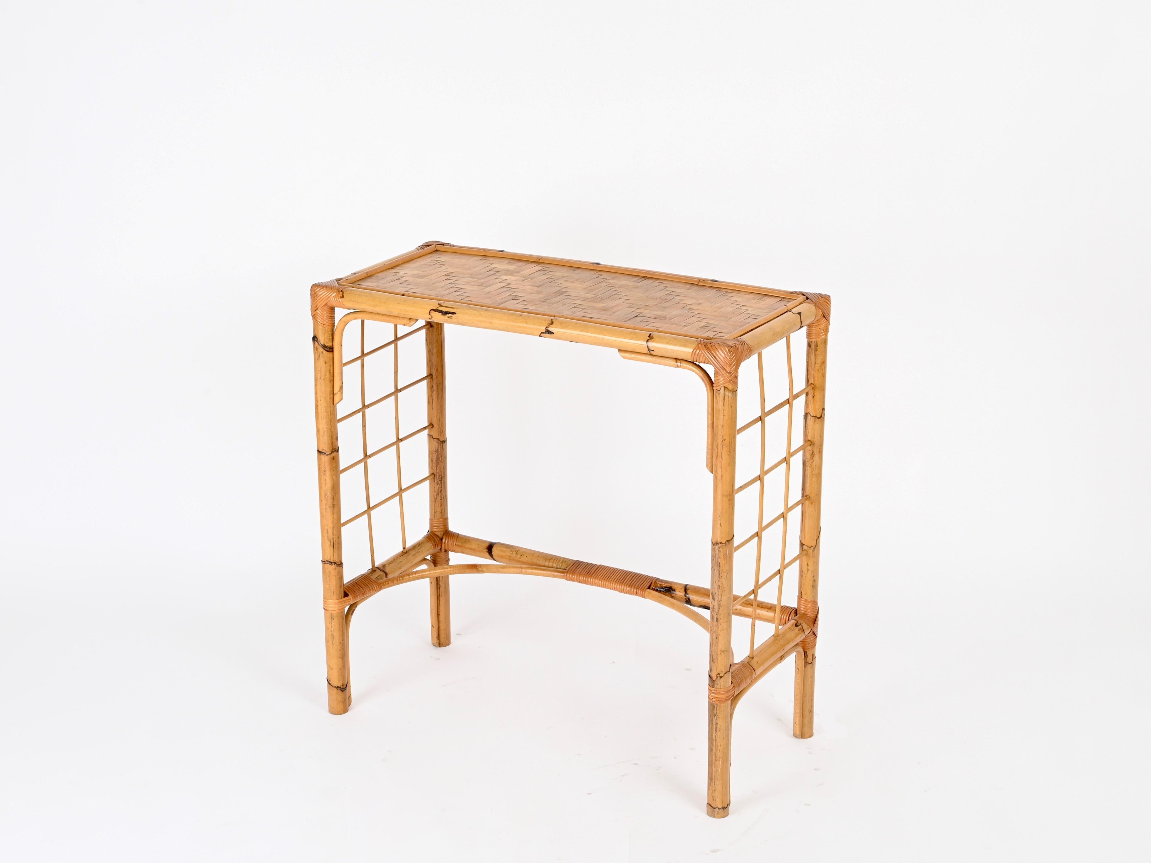 Mid-Century Modern Franco Albini Midcentury Console Table in Bamboo, Rattan and Wicker, Italy 1970s For Sale
