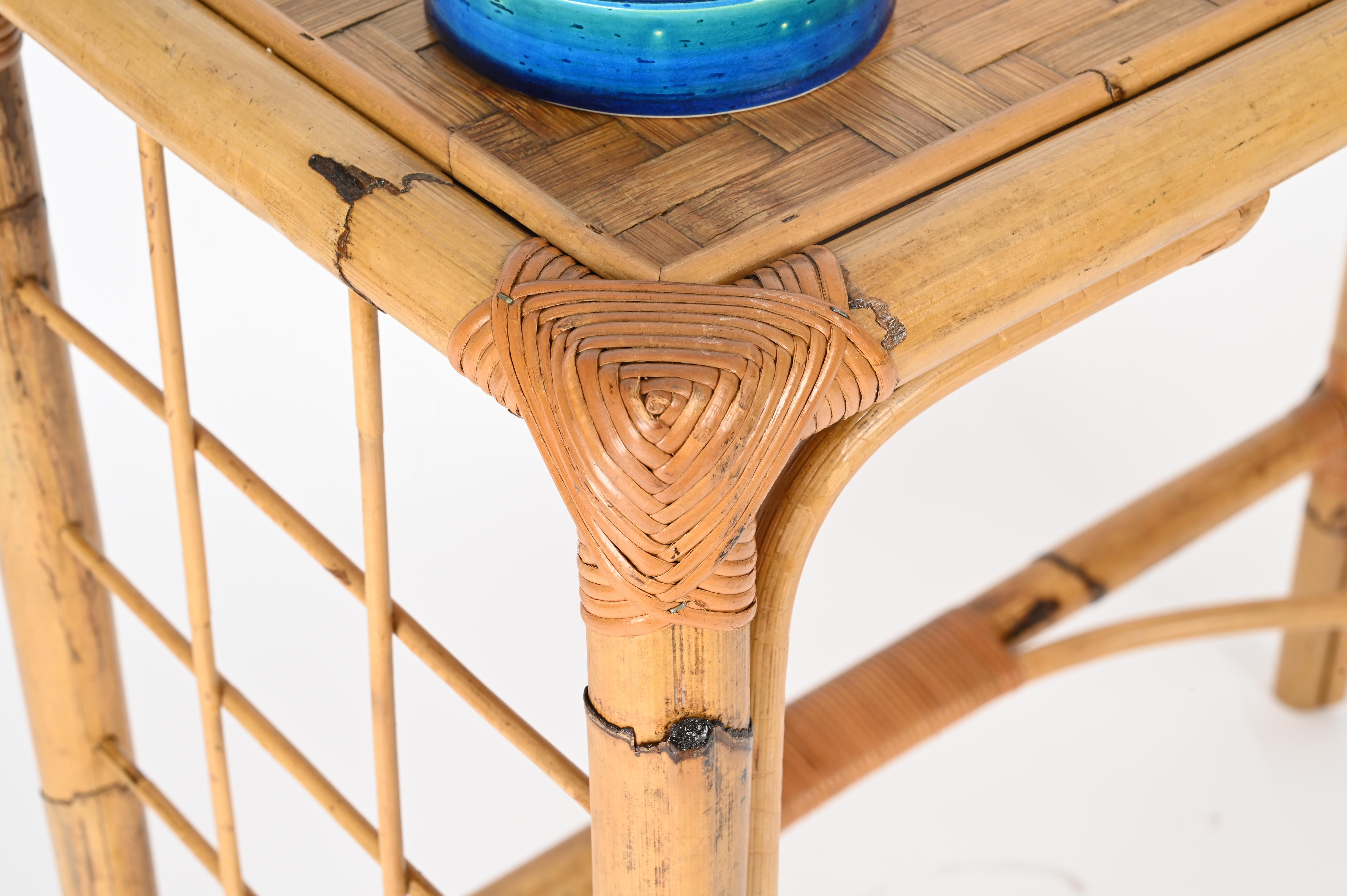 Italian Franco Albini Midcentury Console Table in Bamboo, Rattan and Wicker, Italy 1970s For Sale