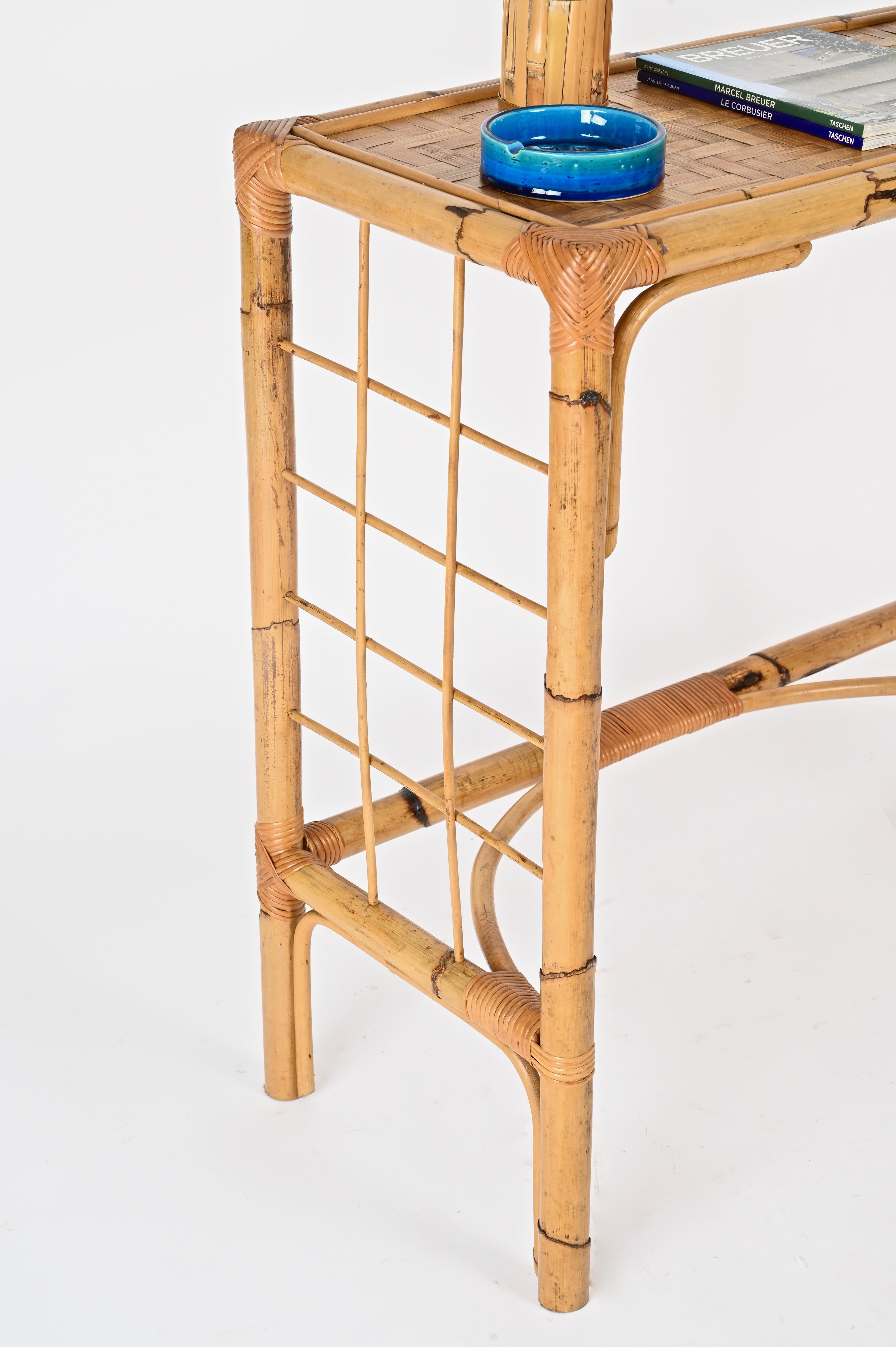 Franco Albini Midcentury Console Table in Bamboo, Rattan and Wicker, Italy 1970s In Good Condition For Sale In Roma, IT