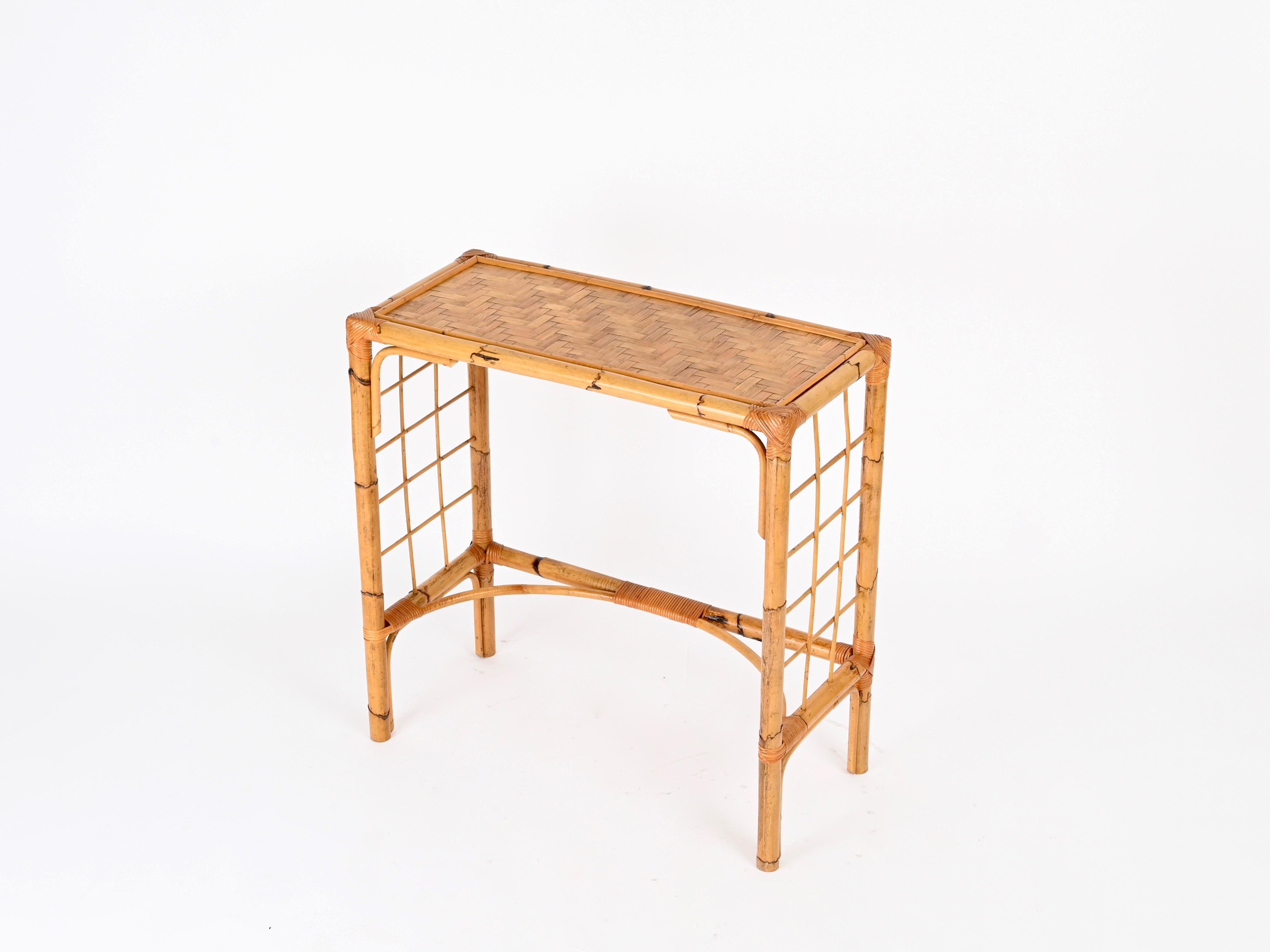 Franco Albini Midcentury Console Table in Bamboo, Rattan and Wicker, Italy 1970s For Sale 1