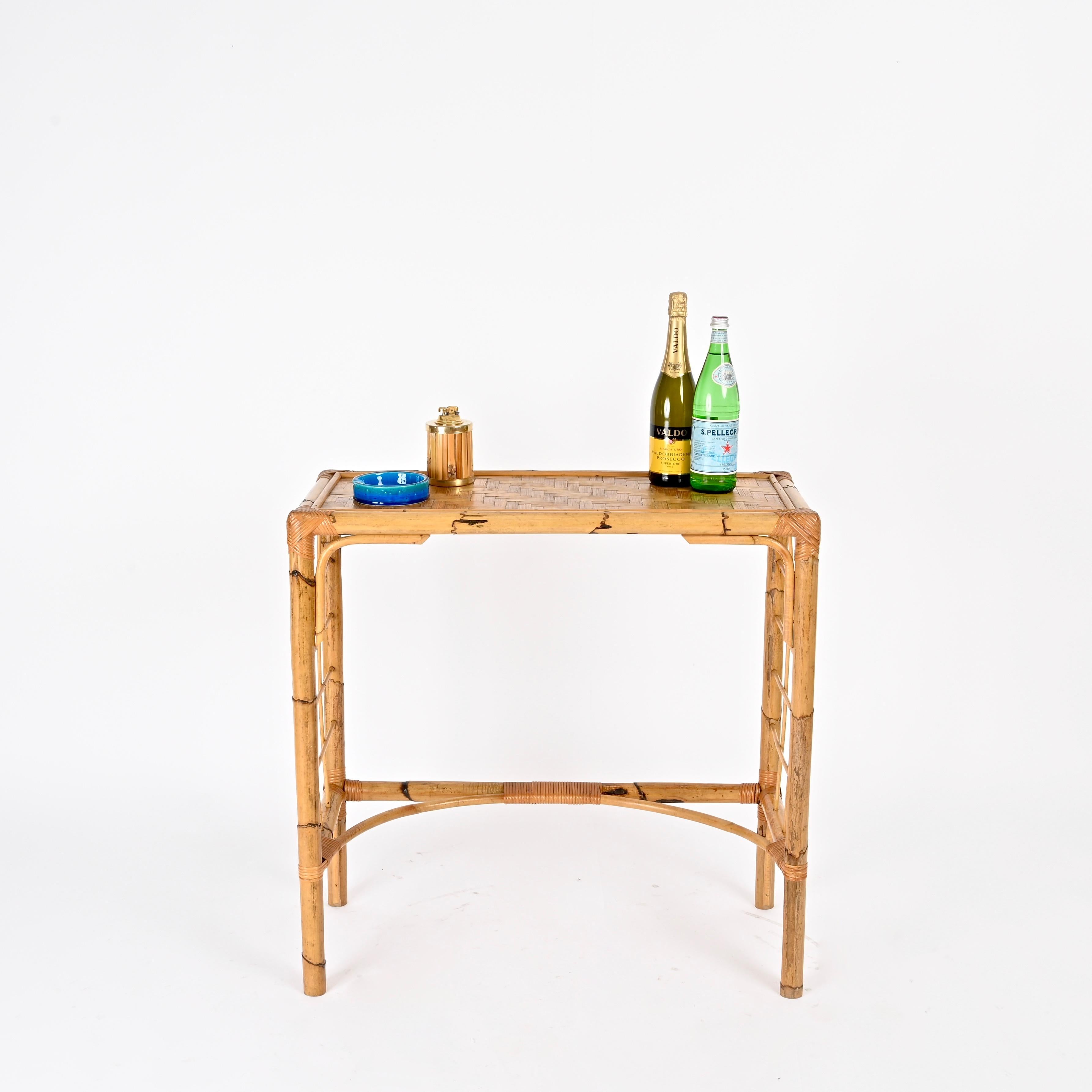Franco Albini Midcentury Console Table in Bamboo, Rattan and Wicker, Italy 1970s For Sale 2