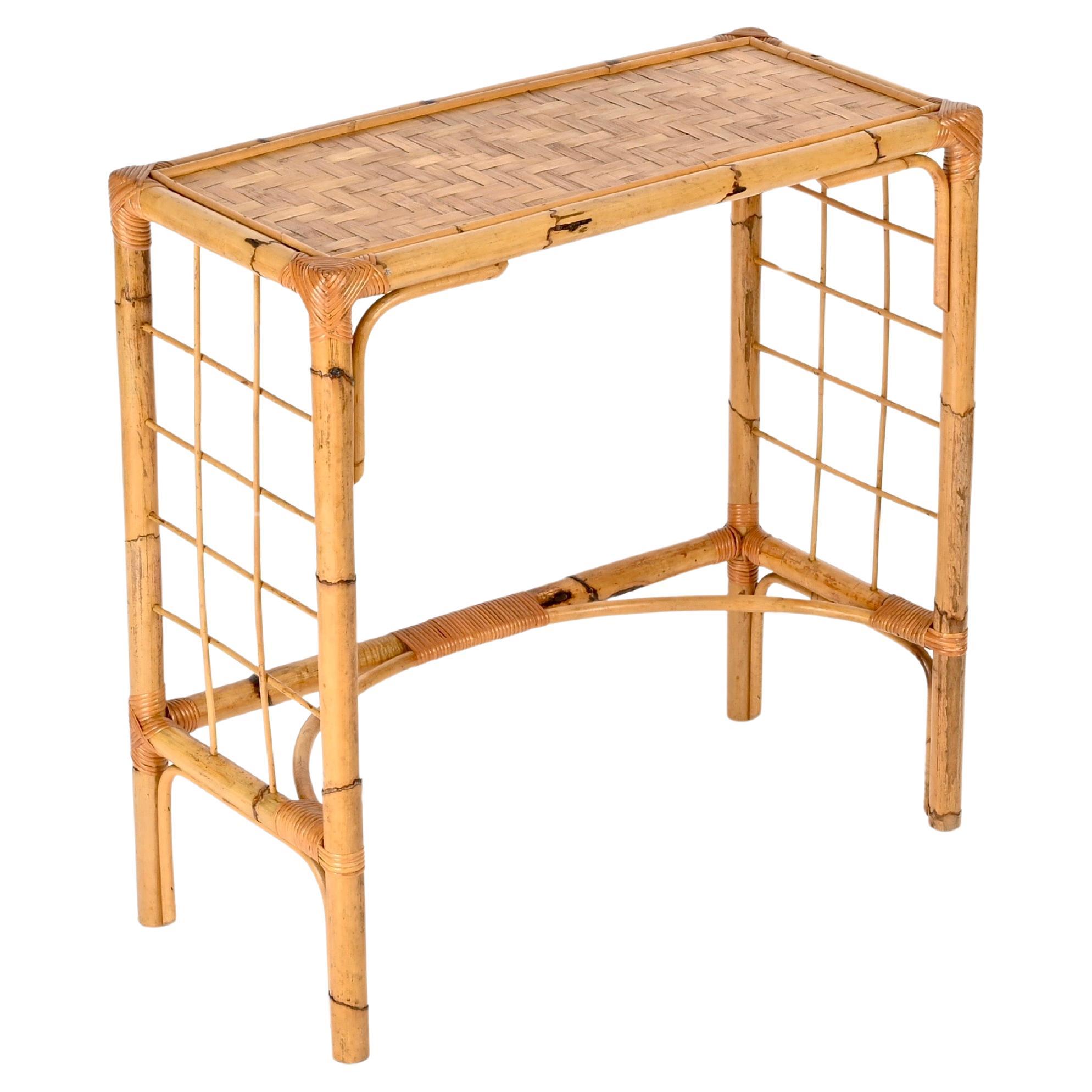Franco Albini Midcentury Console Table in Bamboo, Rattan and Wicker, Italy 1970s For Sale