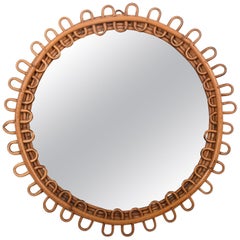 Franco Albini Midcentury Italian Riviera Rattan and Bamboo Round Mirror, 1950s