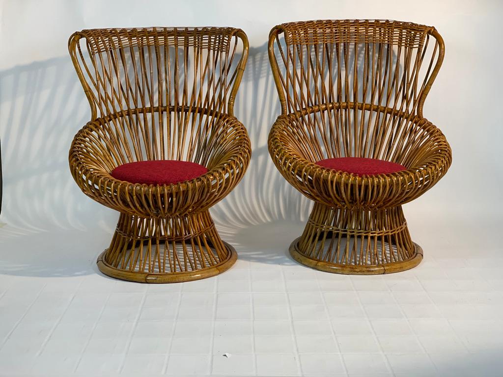 Franco Albini Midcentury Pair of Margherita Rattan Armchairs In Good Condition In Firenze, Toscana