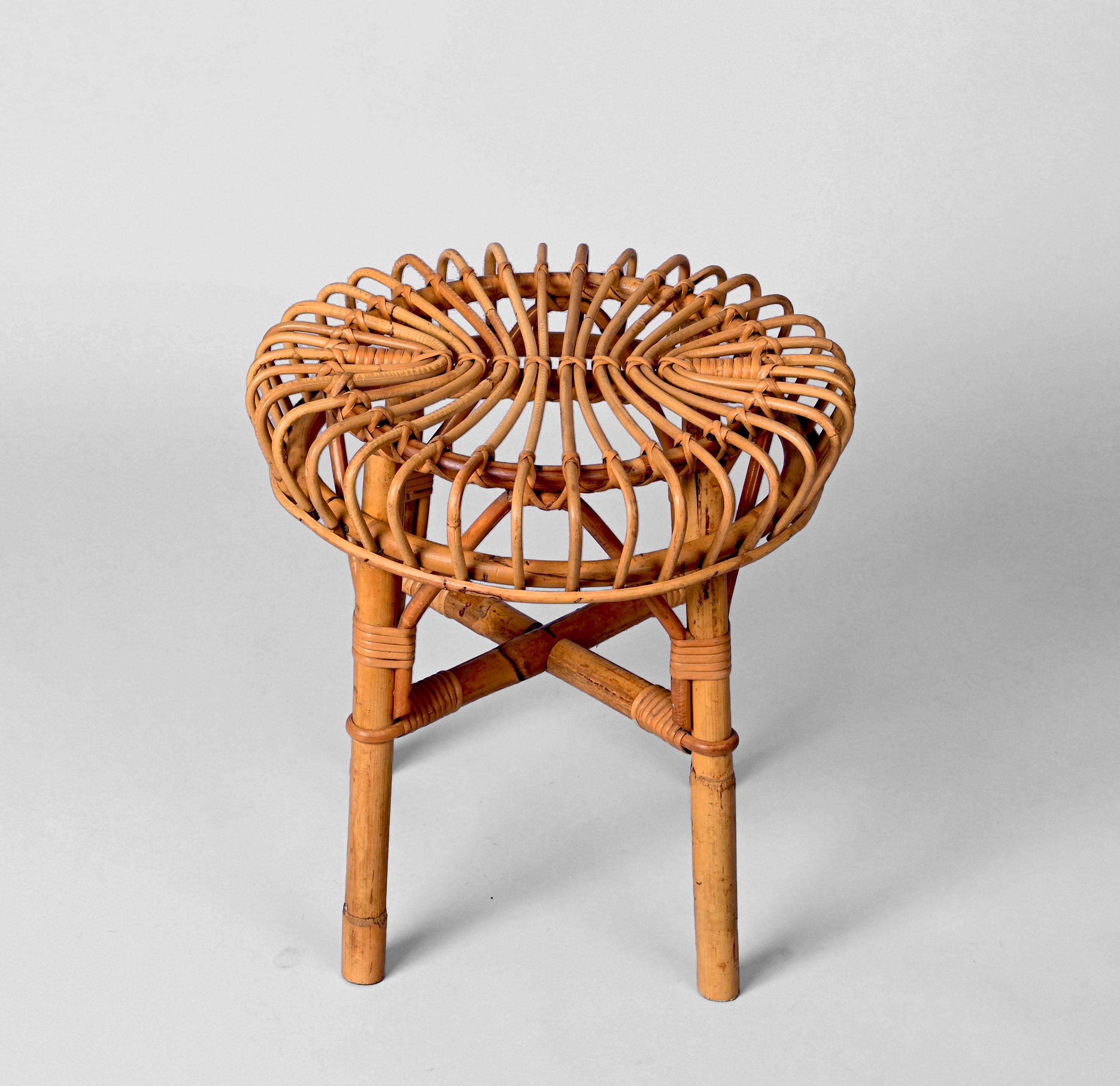 Franco Albini Midcentury Rattan and Bamboo Italian Ottoman Stool, Italy, 1960s 3