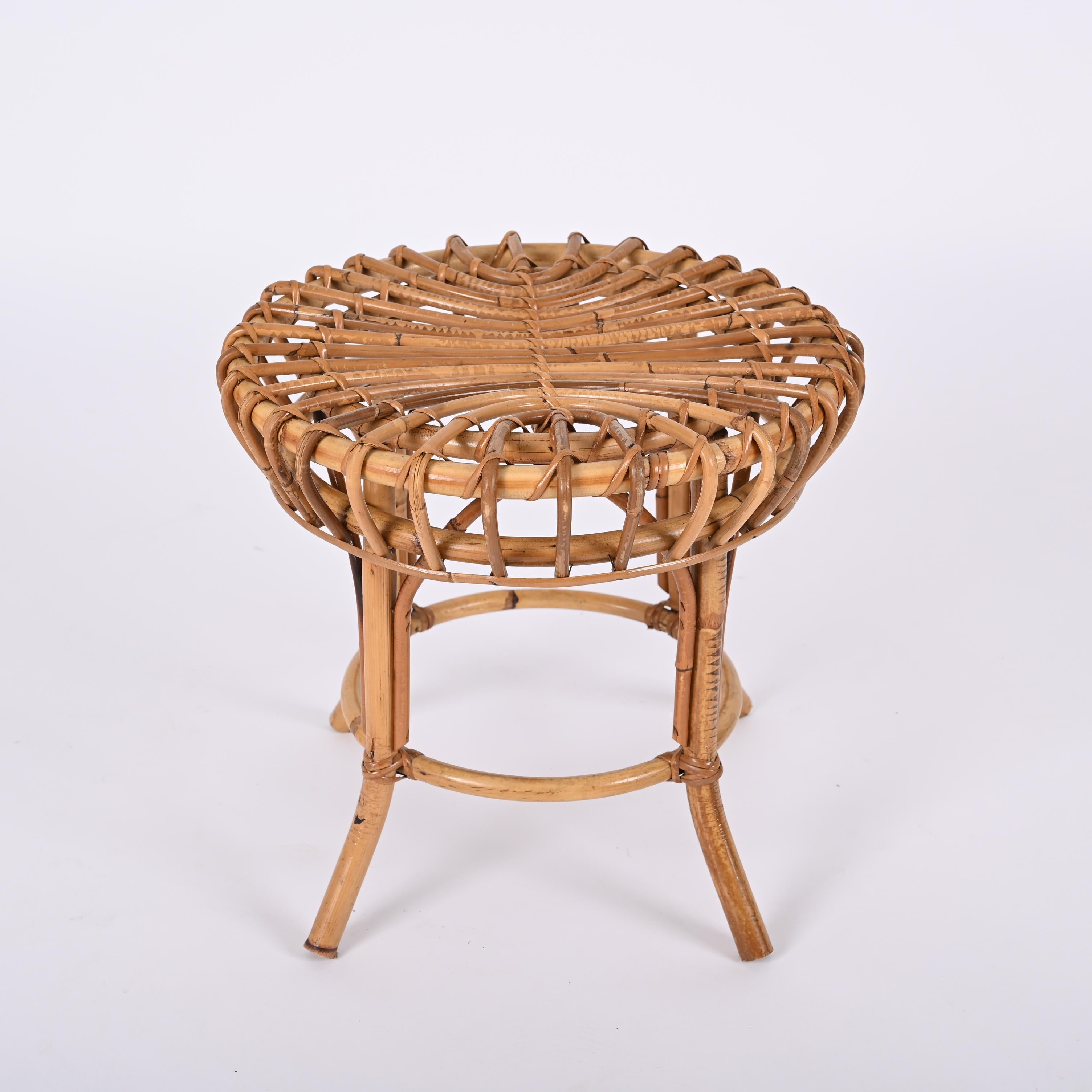 Franco Albini Midcentury Rattan and Bamboo Round Ottoman Stool, Italy 1960s For Sale 7