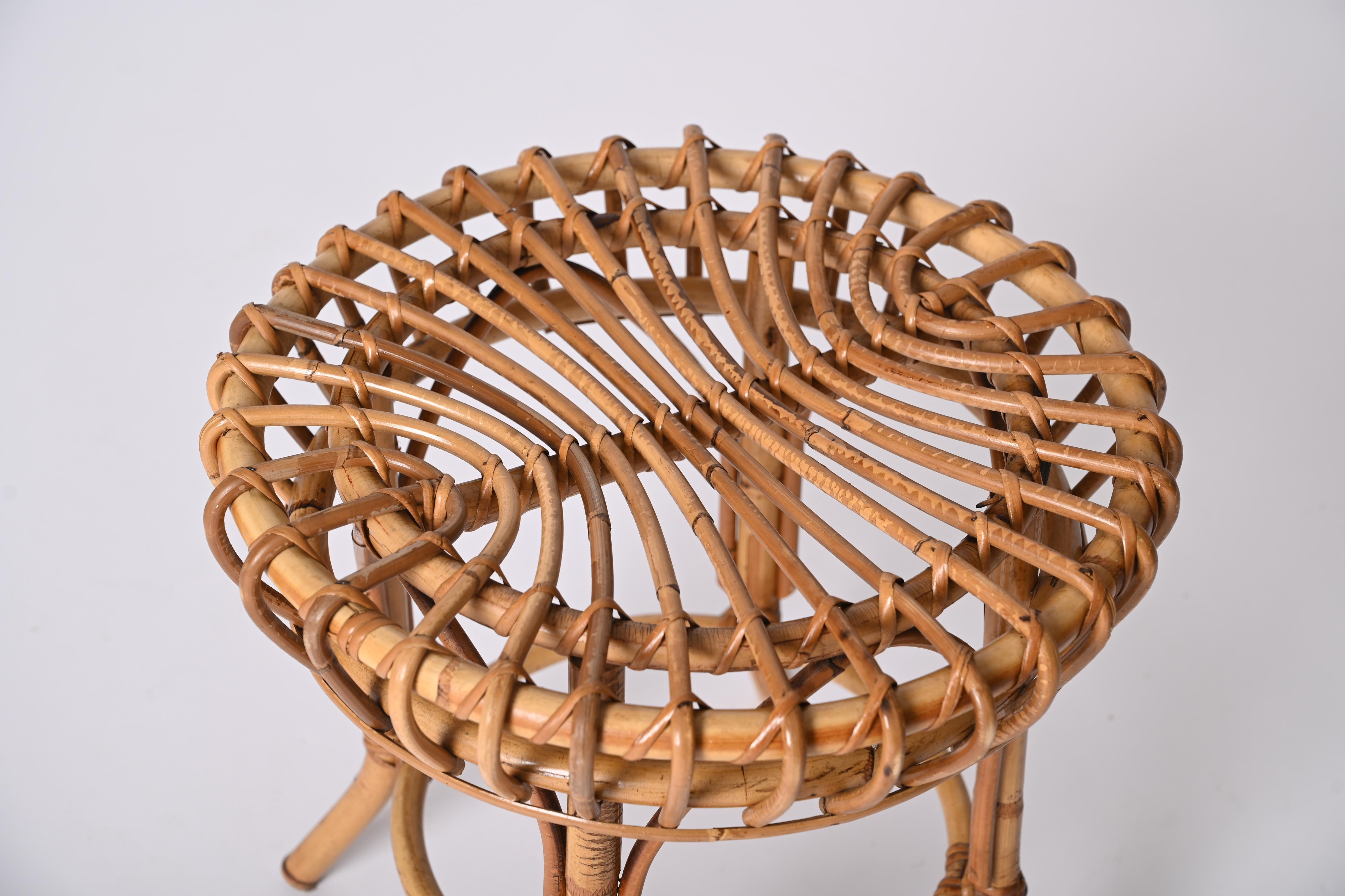 Franco Albini Midcentury Rattan and Bamboo Round Ottoman Stool, Italy 1960s For Sale 8