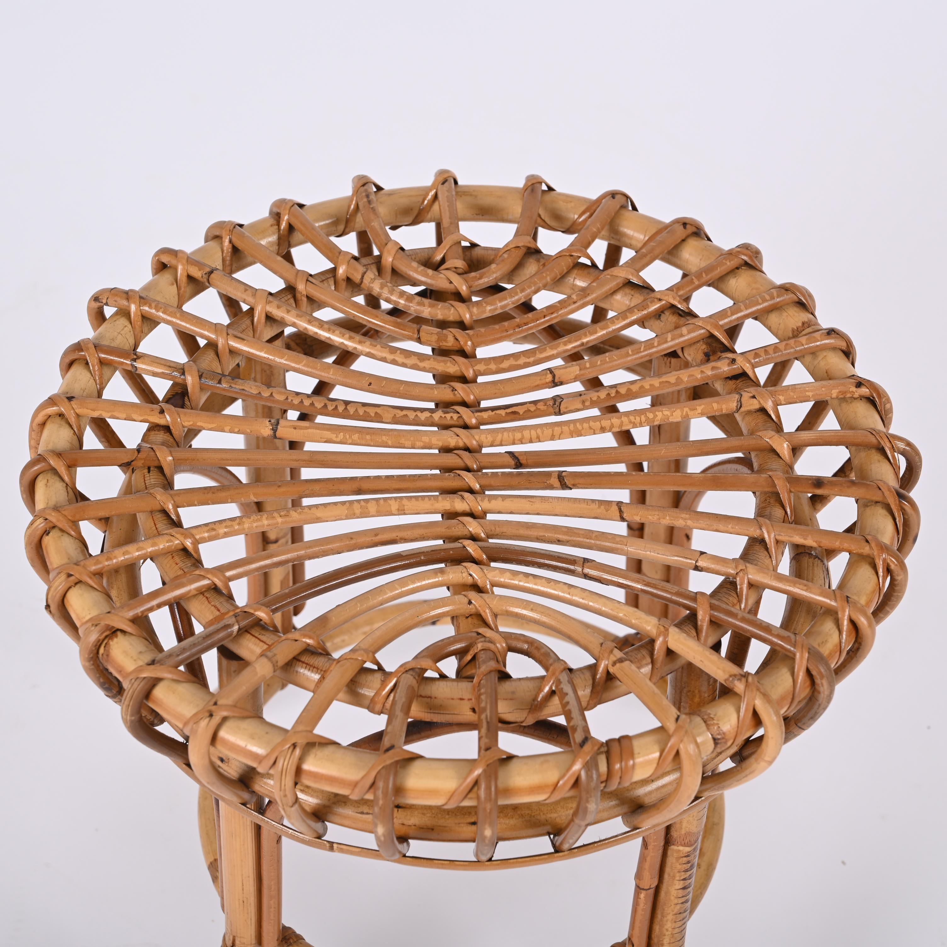 Franco Albini Midcentury Rattan and Bamboo Round Ottoman Stool, Italy 1960s For Sale 9