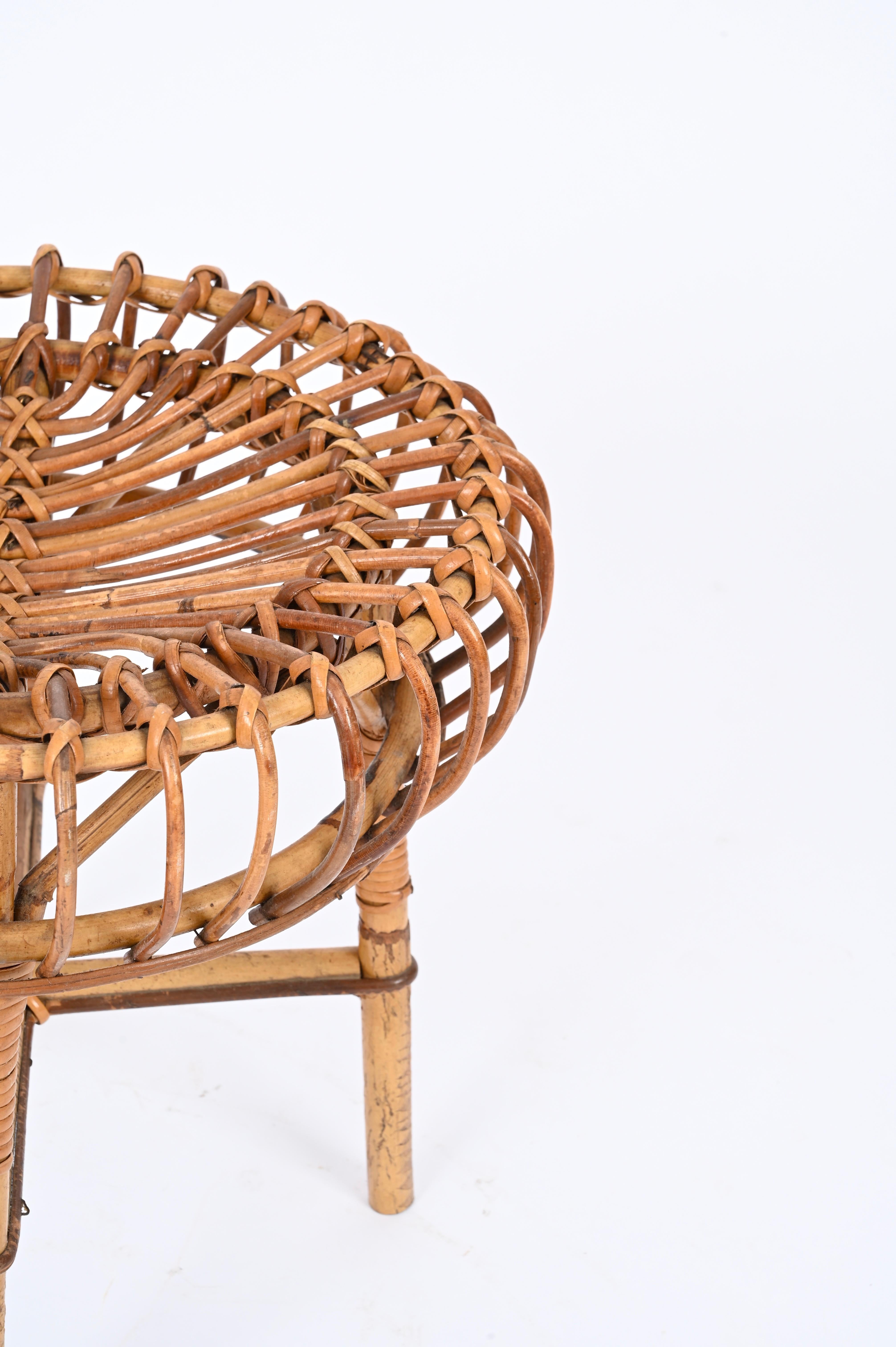Sgabello Pouf rotondo in vimini e rattan Franco Albini, Italia, 1960 in vendita 2