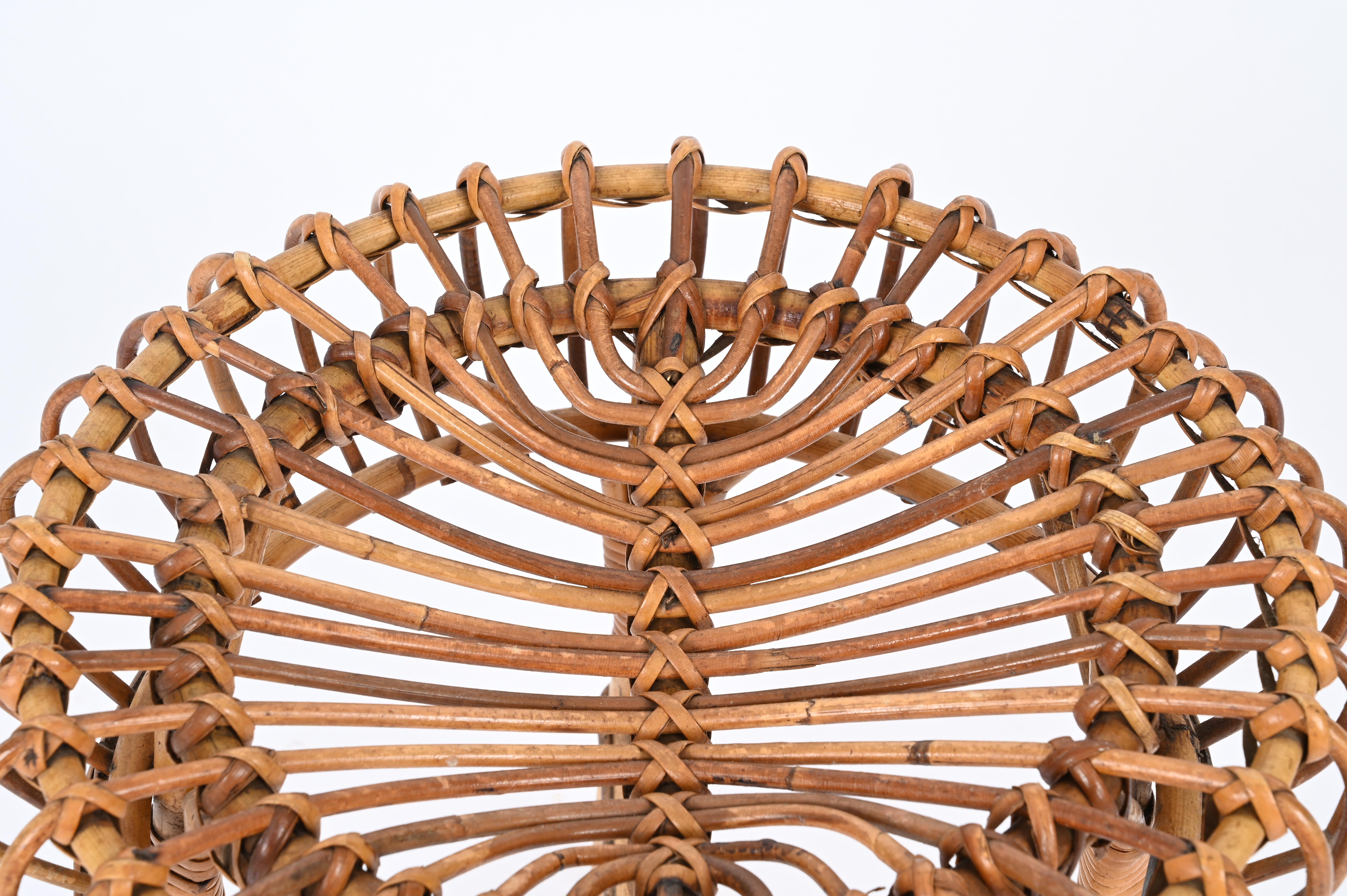XX secolo Sgabello Pouf rotondo in vimini e rattan Franco Albini, Italia, 1960 in vendita