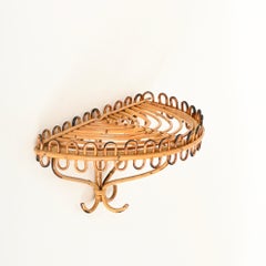 Franco Albini Midcentury Wall Shelf in Curved Rattan and Bamboo, Italy 1960s