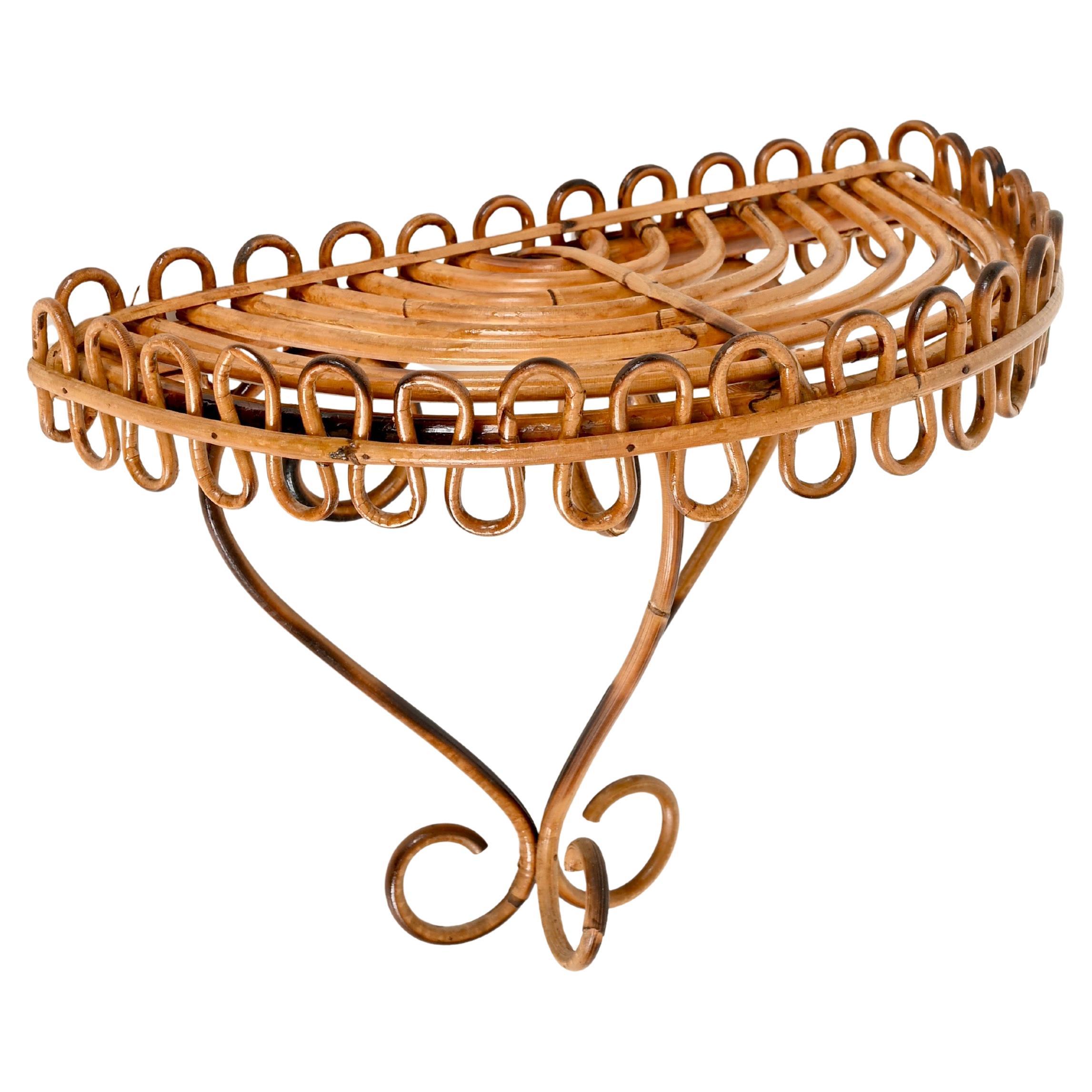 Franco Albini Midcentury Wall Shelf in Curved Rattan and Bamboo, Italy 1960s