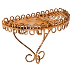 Franco Albini Midcentury Wall Shelf in Curved Rattan and Bamboo, Italy 1960s