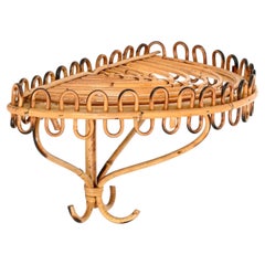 Franco Albini Midcentury Wall Shelf in Curved Rattan and Bamboo, Italy 1960s