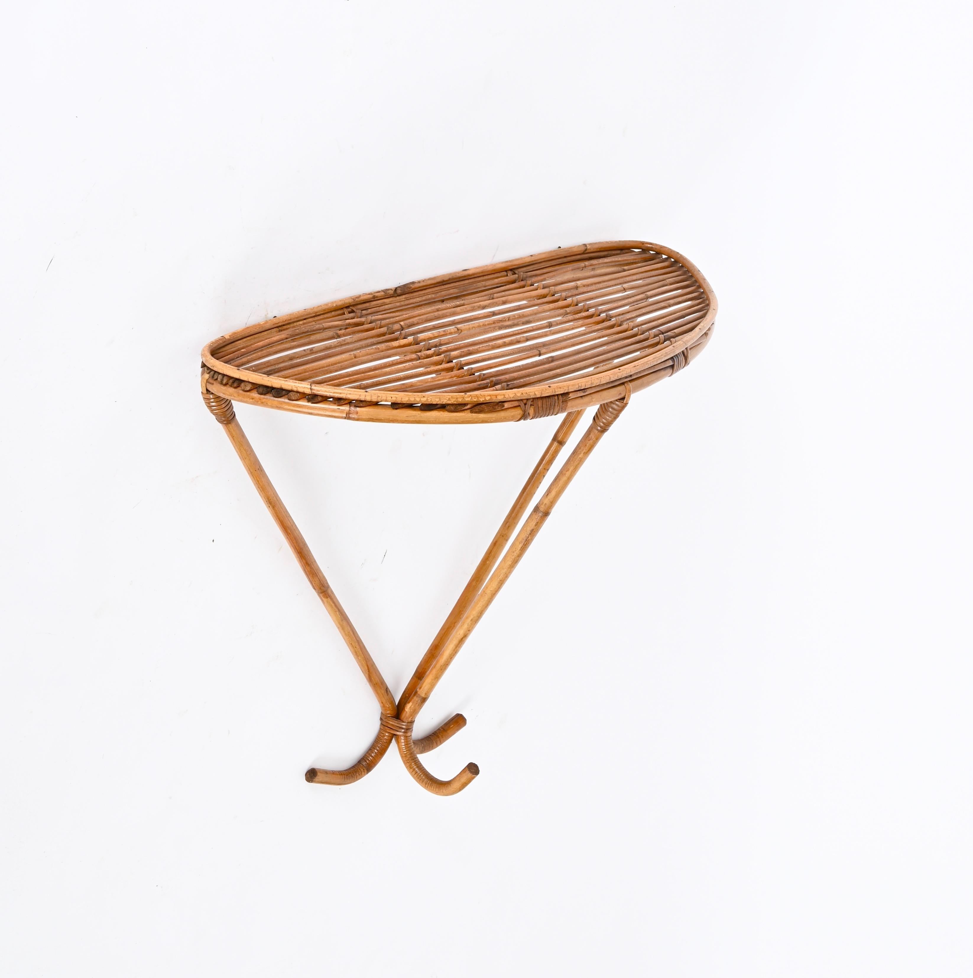 Franco Albini Midcentury Wall Shelf or Console in Rattan and Bamboo, Italy, 1960 6