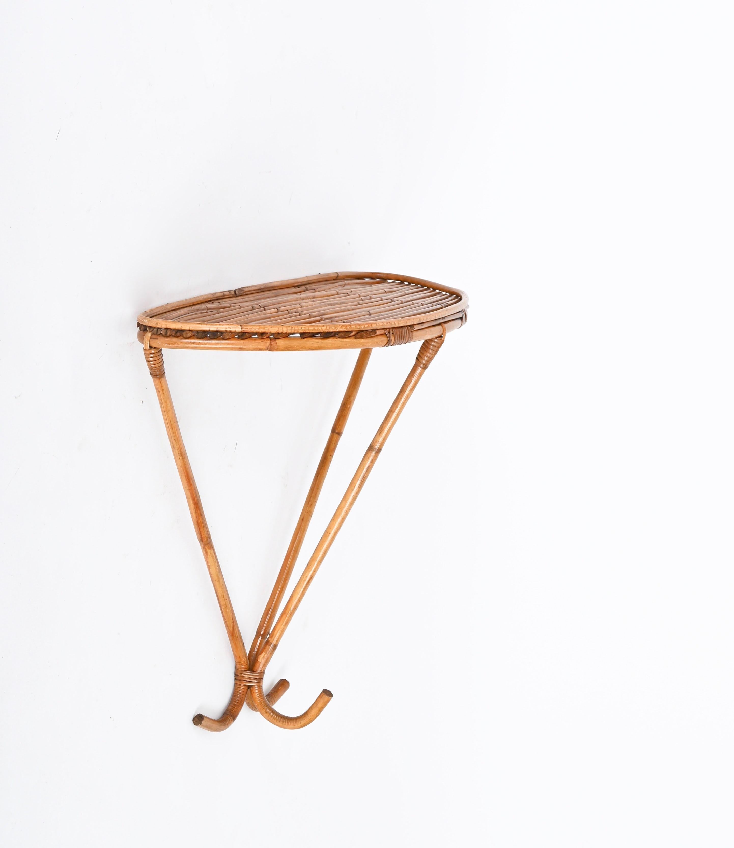 Franco Albini Midcentury Wall Shelf or Console in Rattan and Bamboo, Italy, 1960 9