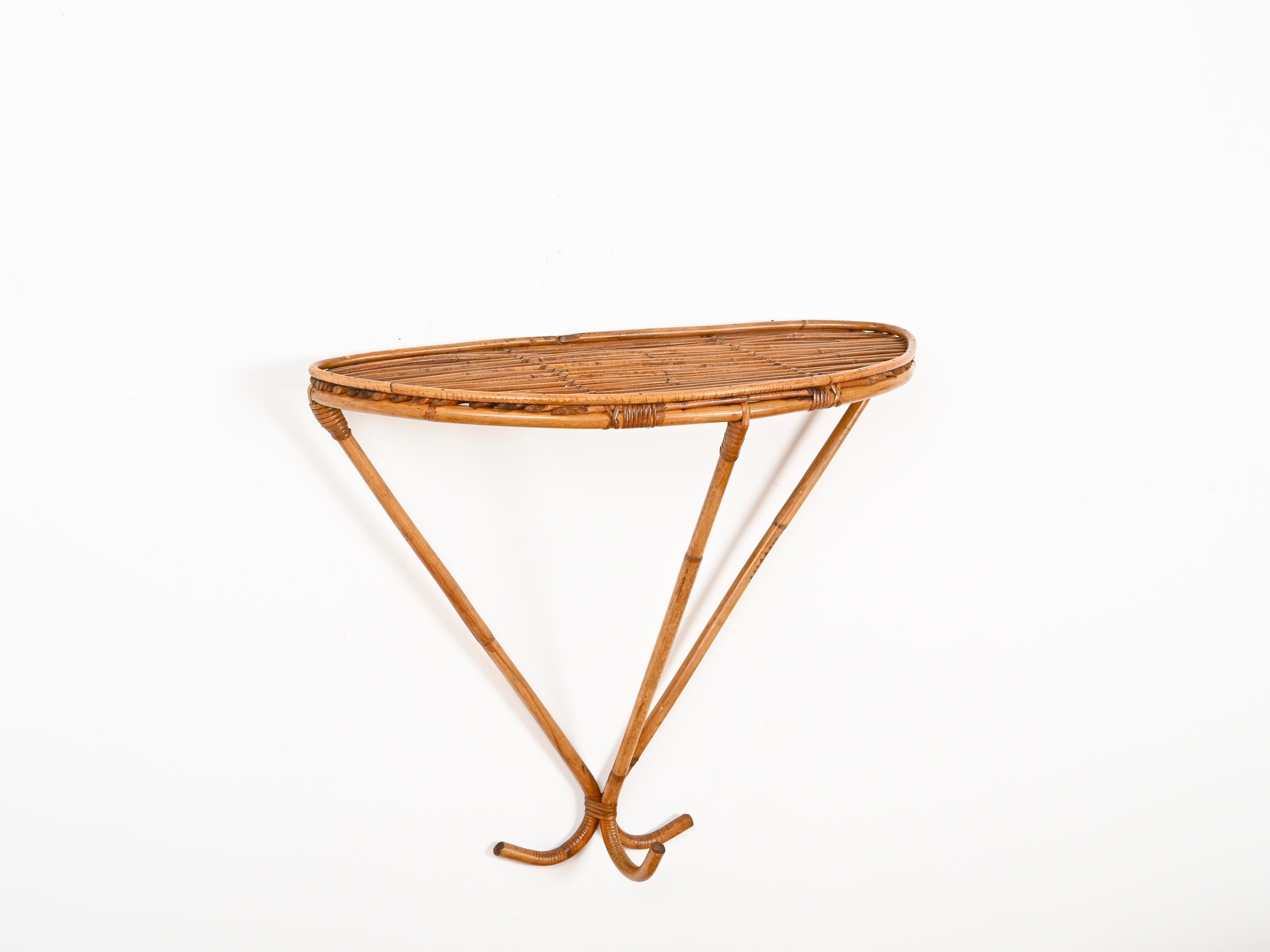 Franco Albini Midcentury Wall Shelf or Console in Rattan and Bamboo, Italy, 1960 10