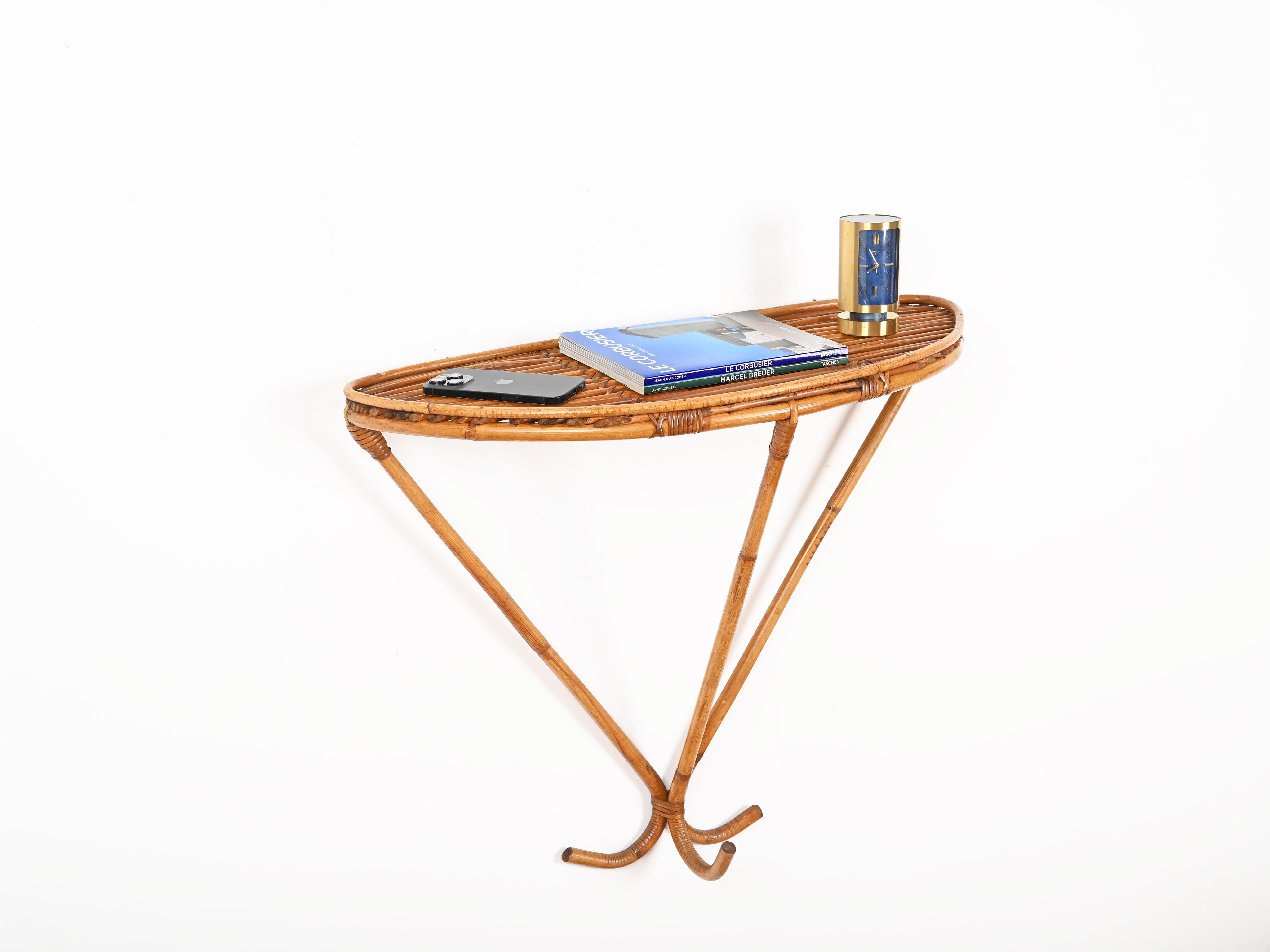Mid-Century Modern Franco Albini Midcentury Wall Shelf or Console in Rattan and Bamboo, Italy, 1960