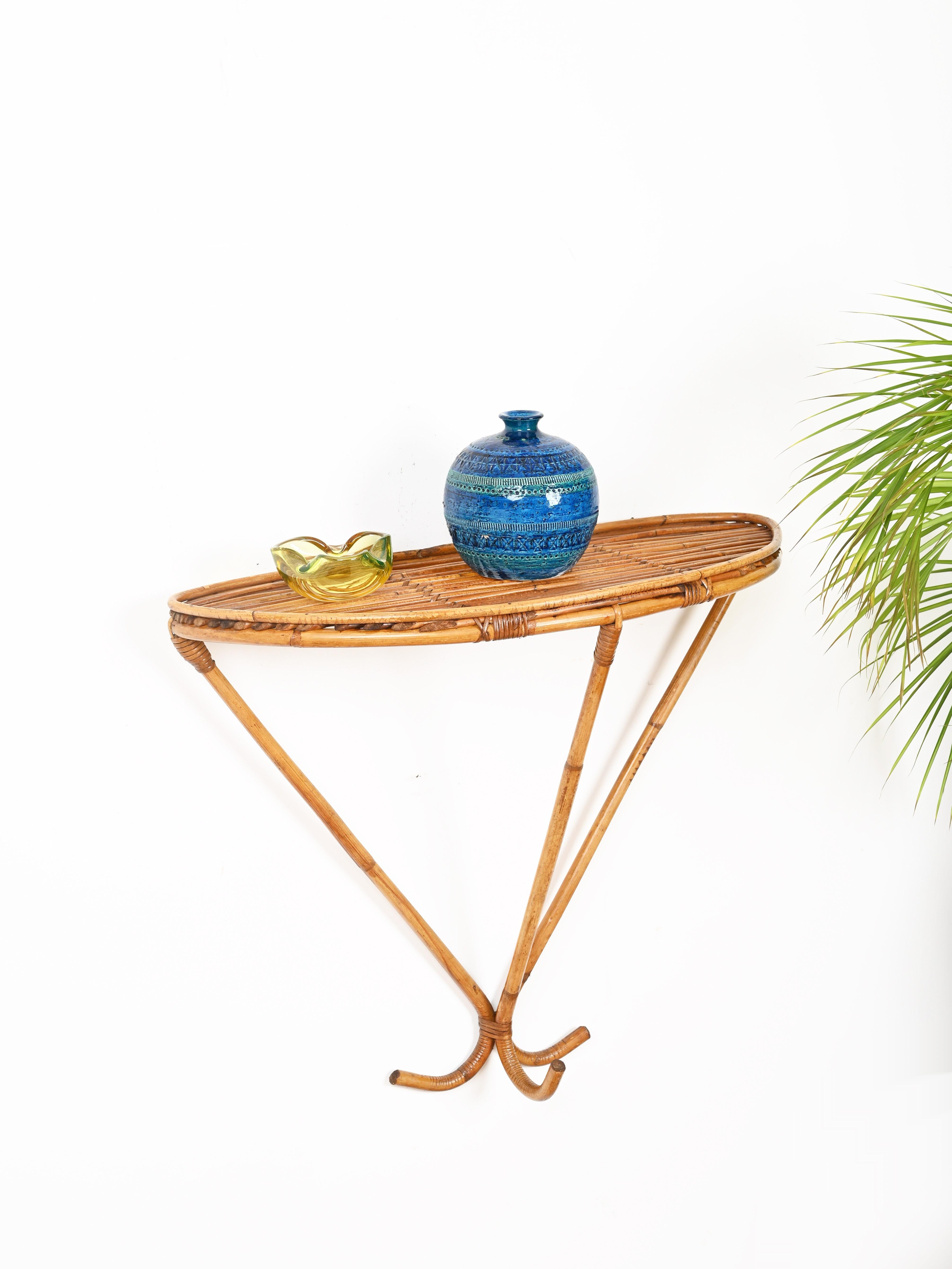 Franco Albini Midcentury Wall Shelf or Console in Rattan and Bamboo, Italy, 1960 In Good Condition In Roma, IT