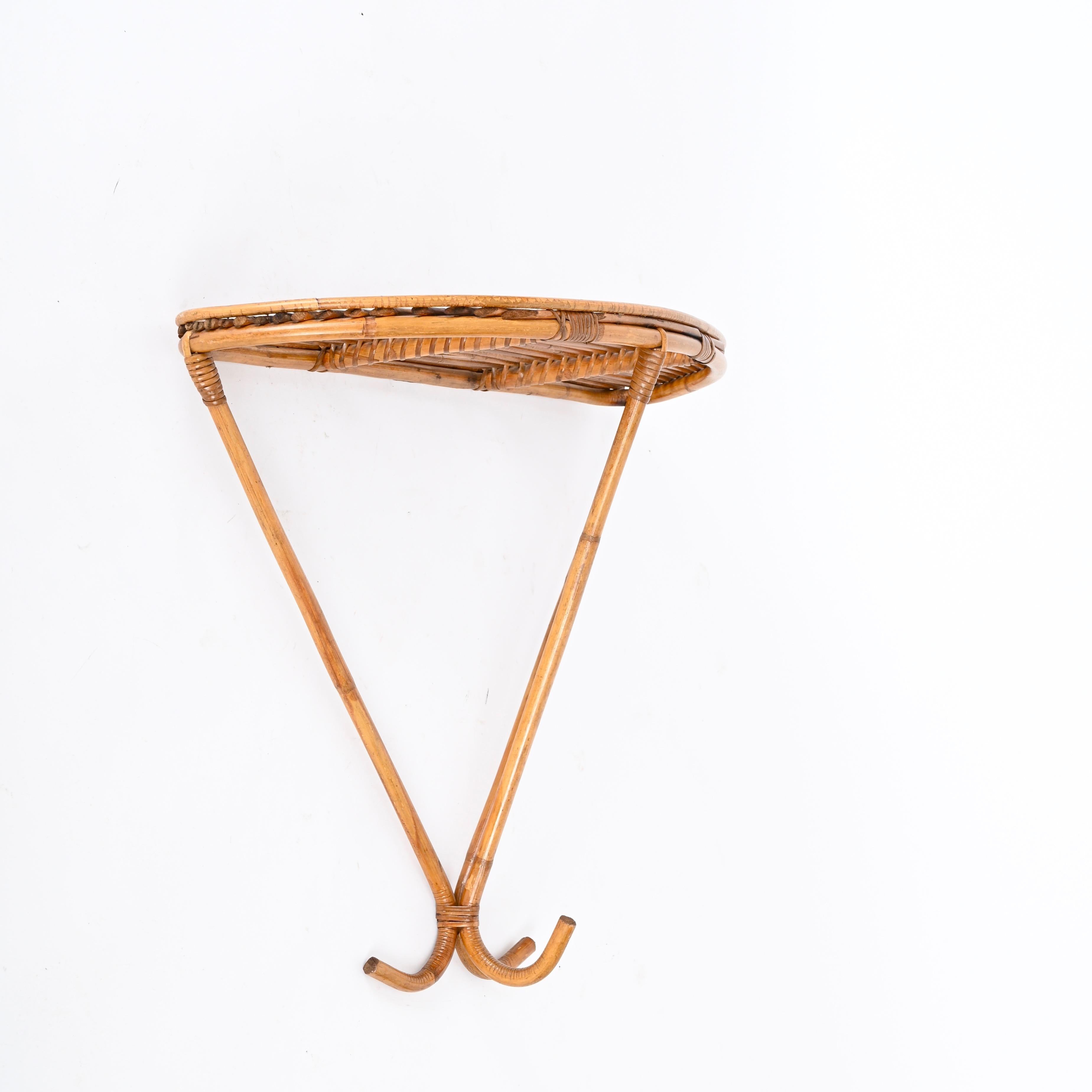 Hand-Woven Franco Albini Midcentury Wall Shelf or Console in Rattan and Bamboo, Italy, 1960