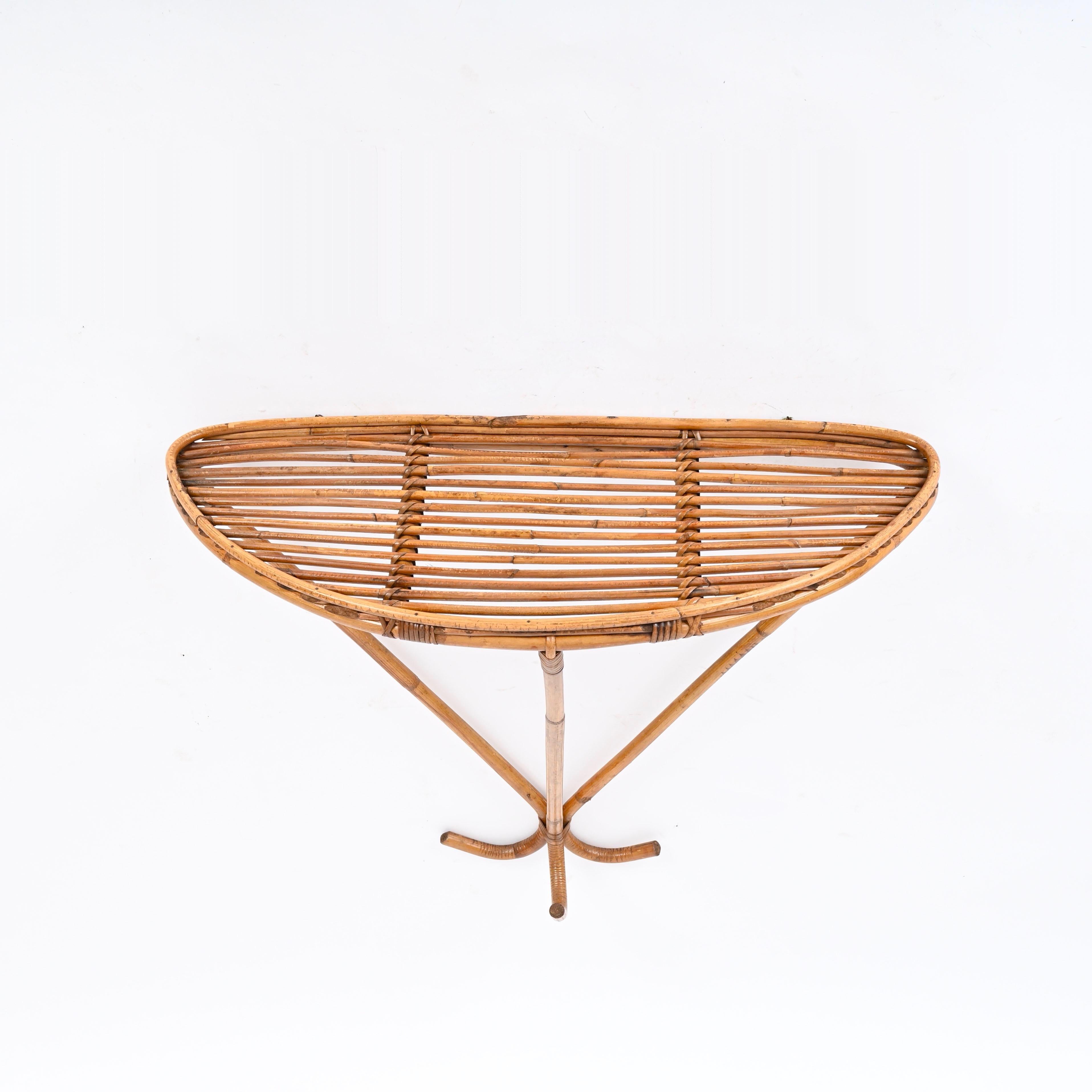 Franco Albini Midcentury Wall Shelf or Console in Rattan and Bamboo, Italy, 1960 1
