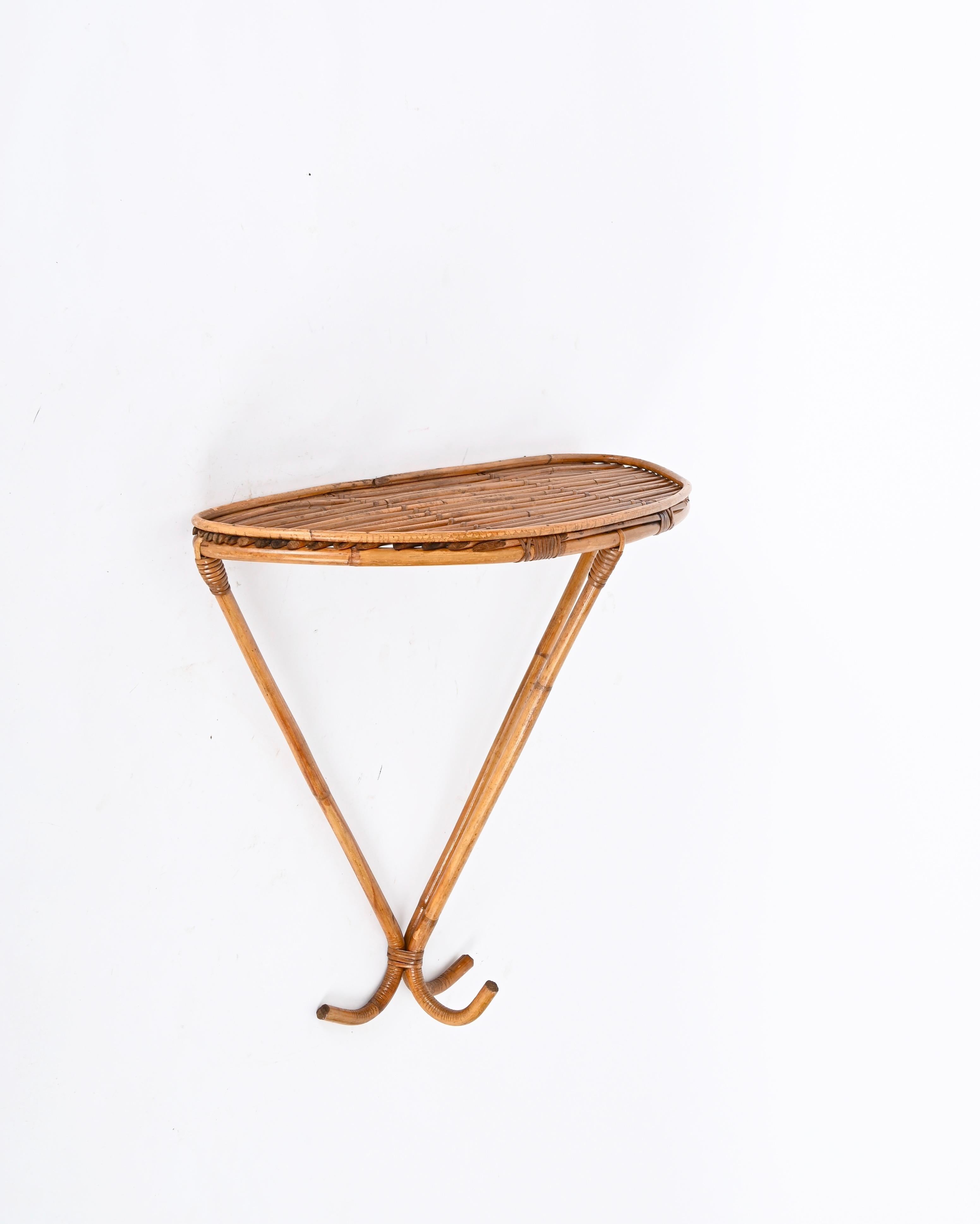 Franco Albini Midcentury Wall Shelf or Console in Rattan and Bamboo, Italy, 1960 2