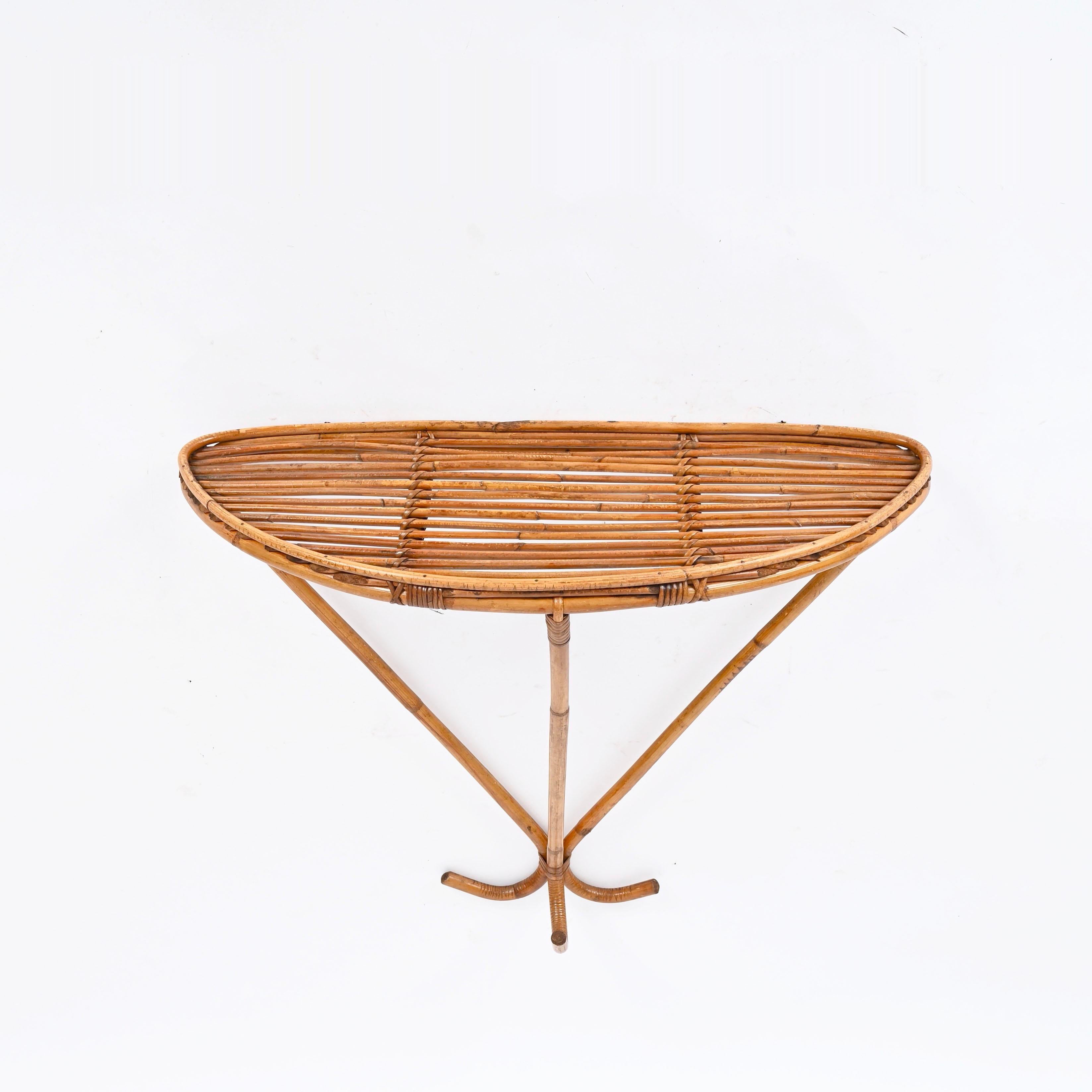 Franco Albini Midcentury Wall Shelf or Console in Rattan and Bamboo, Italy, 1960 5