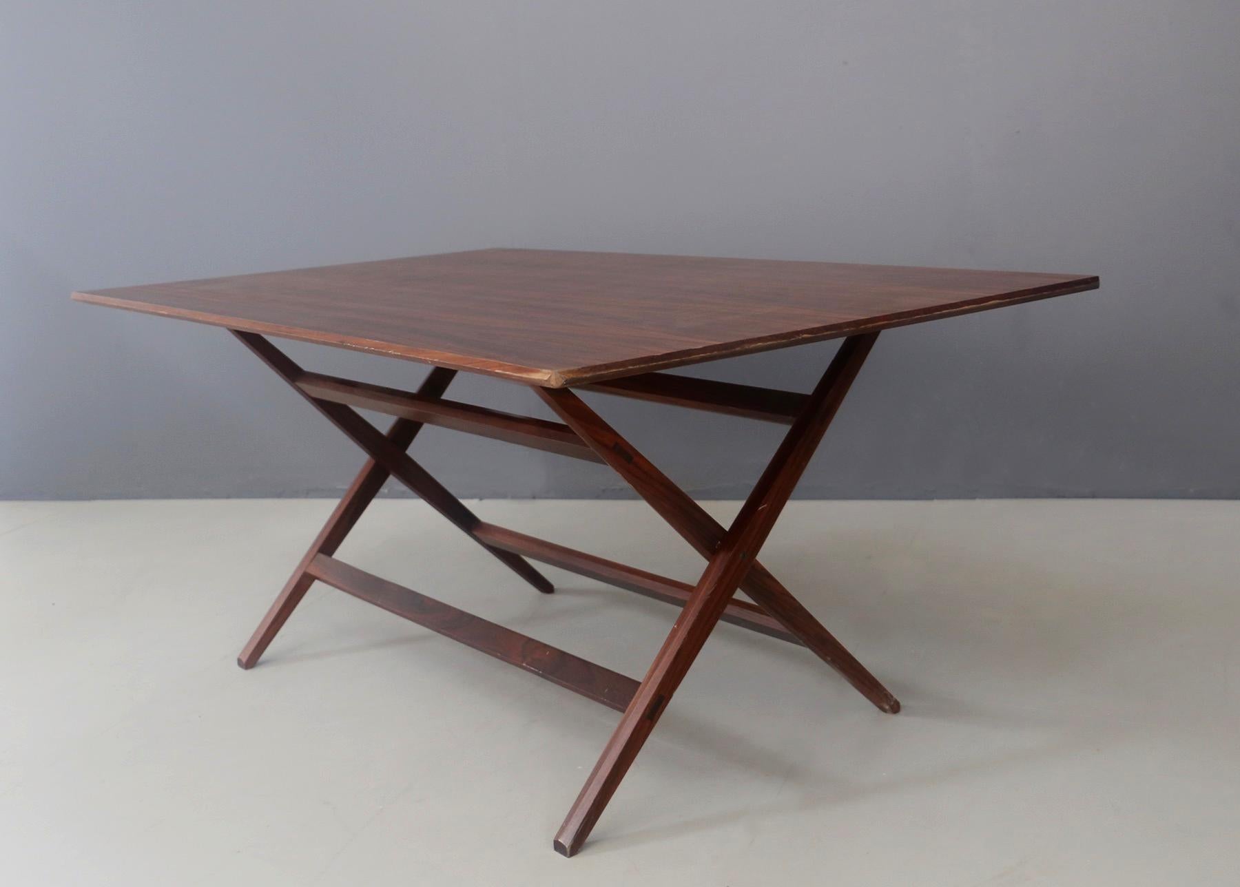 Mid-Century Modern Franco Albini Midcentury Walnut Trestle Table Foldable from 1950s