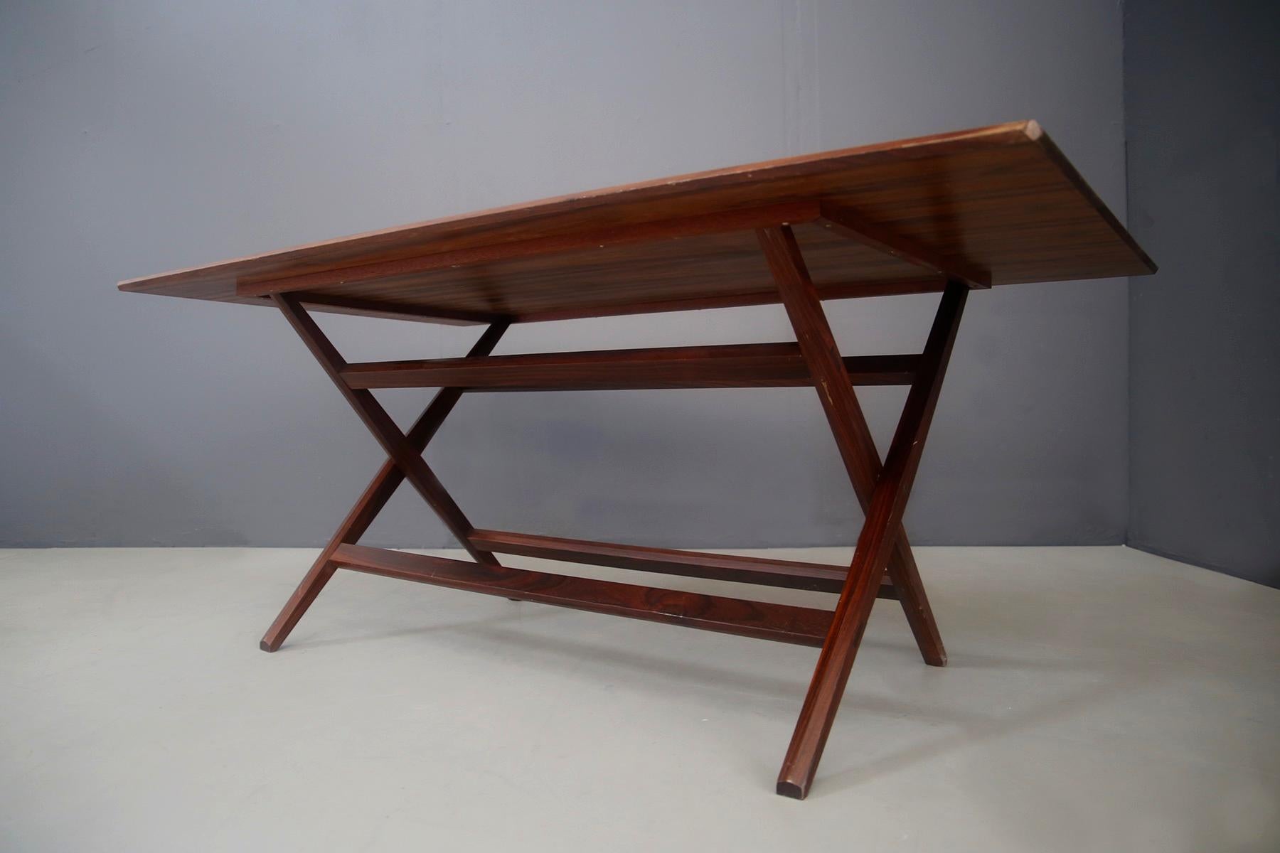 Franco Albini Midcentury Walnut Trestle Table Foldable from 1950s In Good Condition In Milano, IT