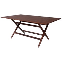 Franco Albini Midcentury Walnut Trestle Table Foldable from 1950s