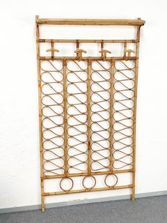Franco Albini Midcentury Rattan Rack with Bamboo Hooks, Italy 1960s