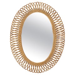Franco Albini Oval Bamboo and Rattan Mirror, Italy, 1950s